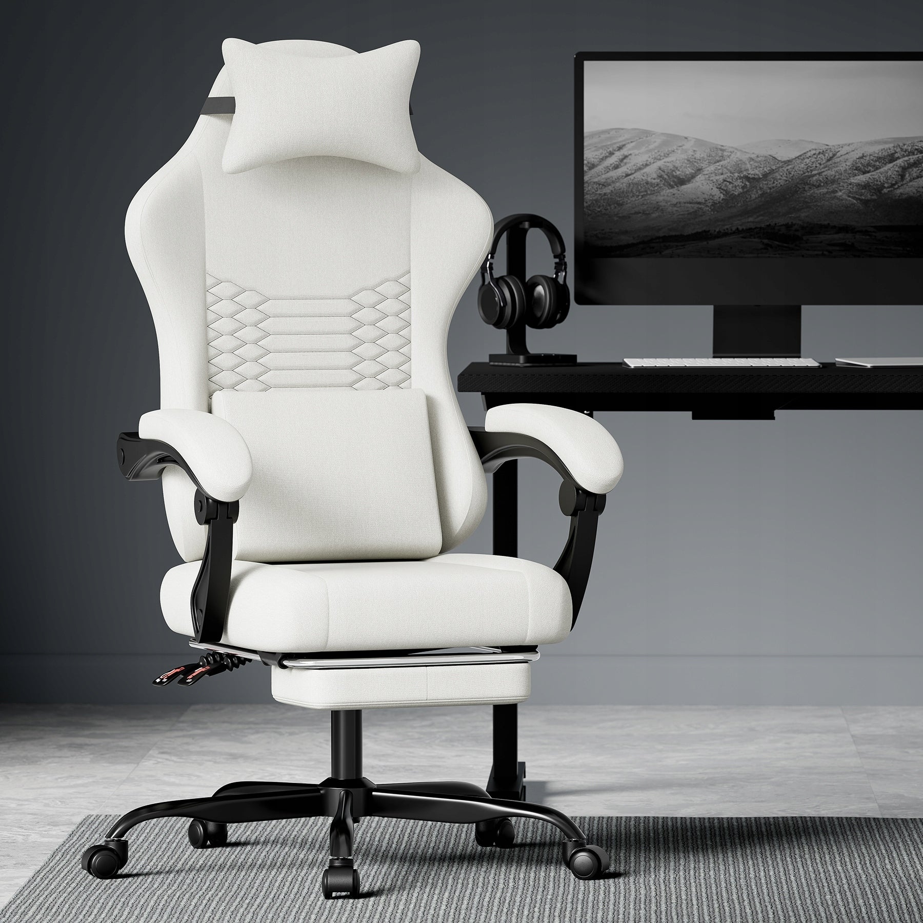 New Style Gaming Chair Material Office Massage With Footrest White Furniture depth 50 cm