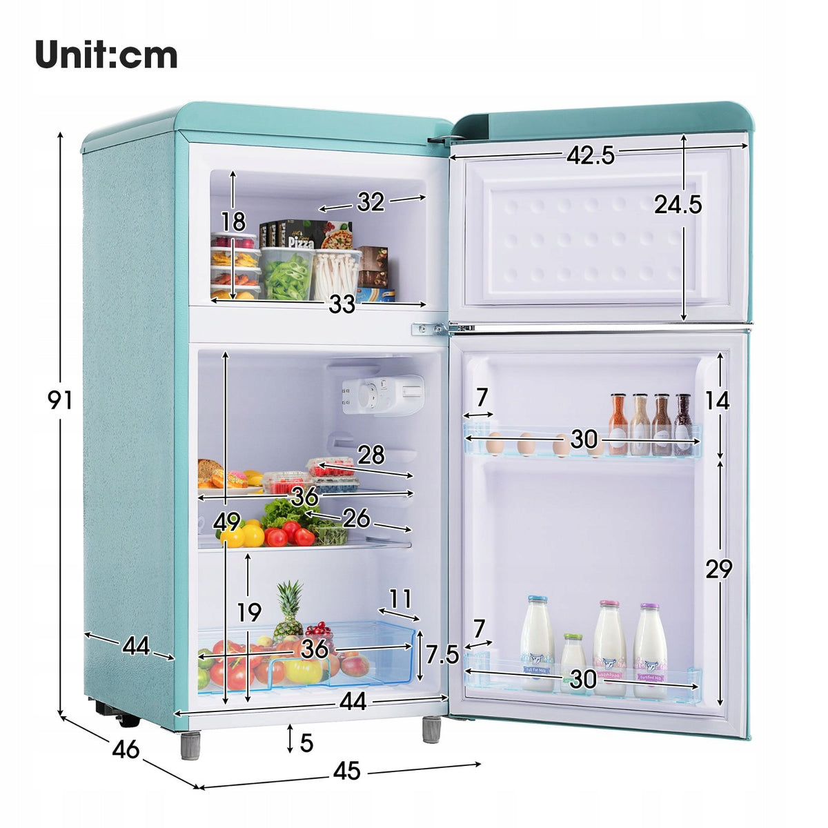 New Style Retro Refrigerator Double Door 72L 21L Freezer Class E LED Brand no brand