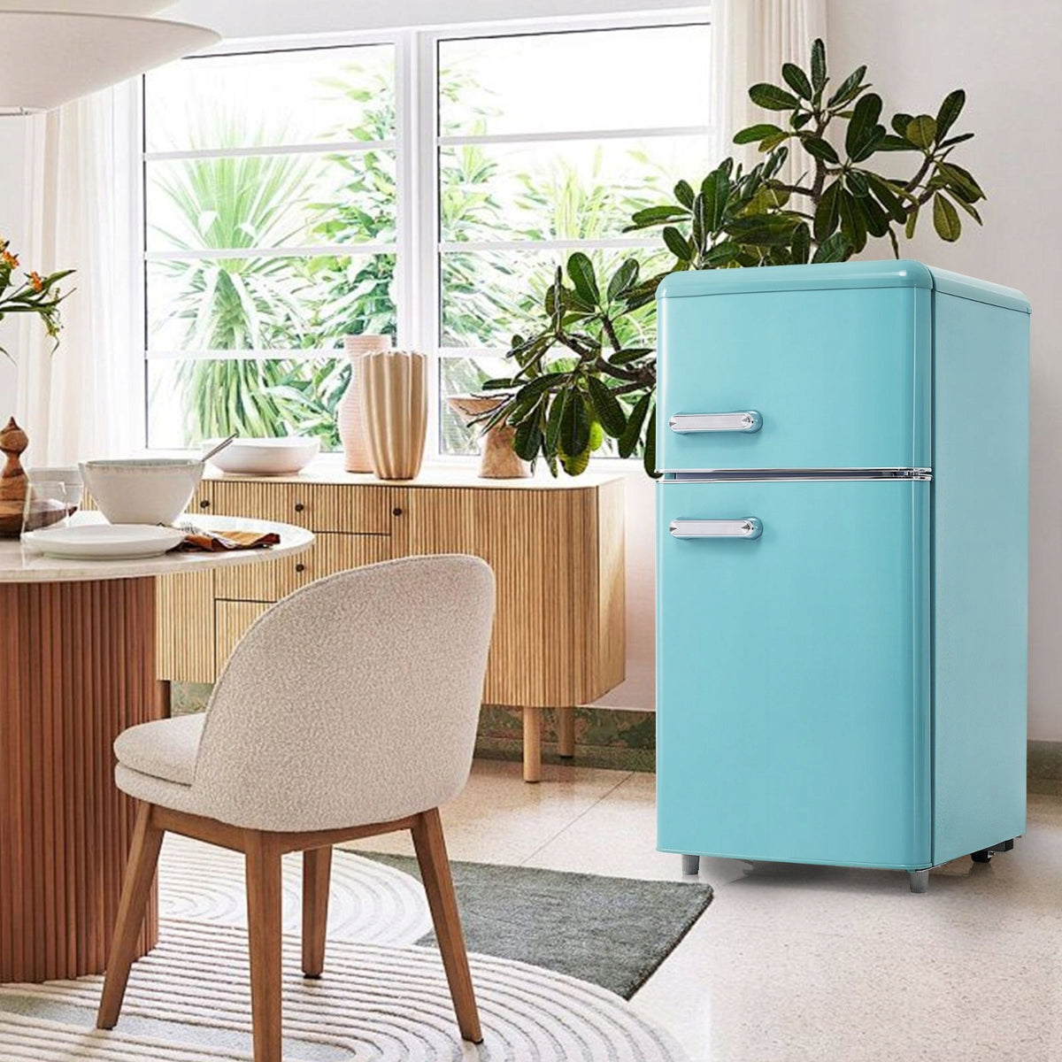New Style Retro Refrigerator Double Door 72L 21L Freezer Class E LED Model 1