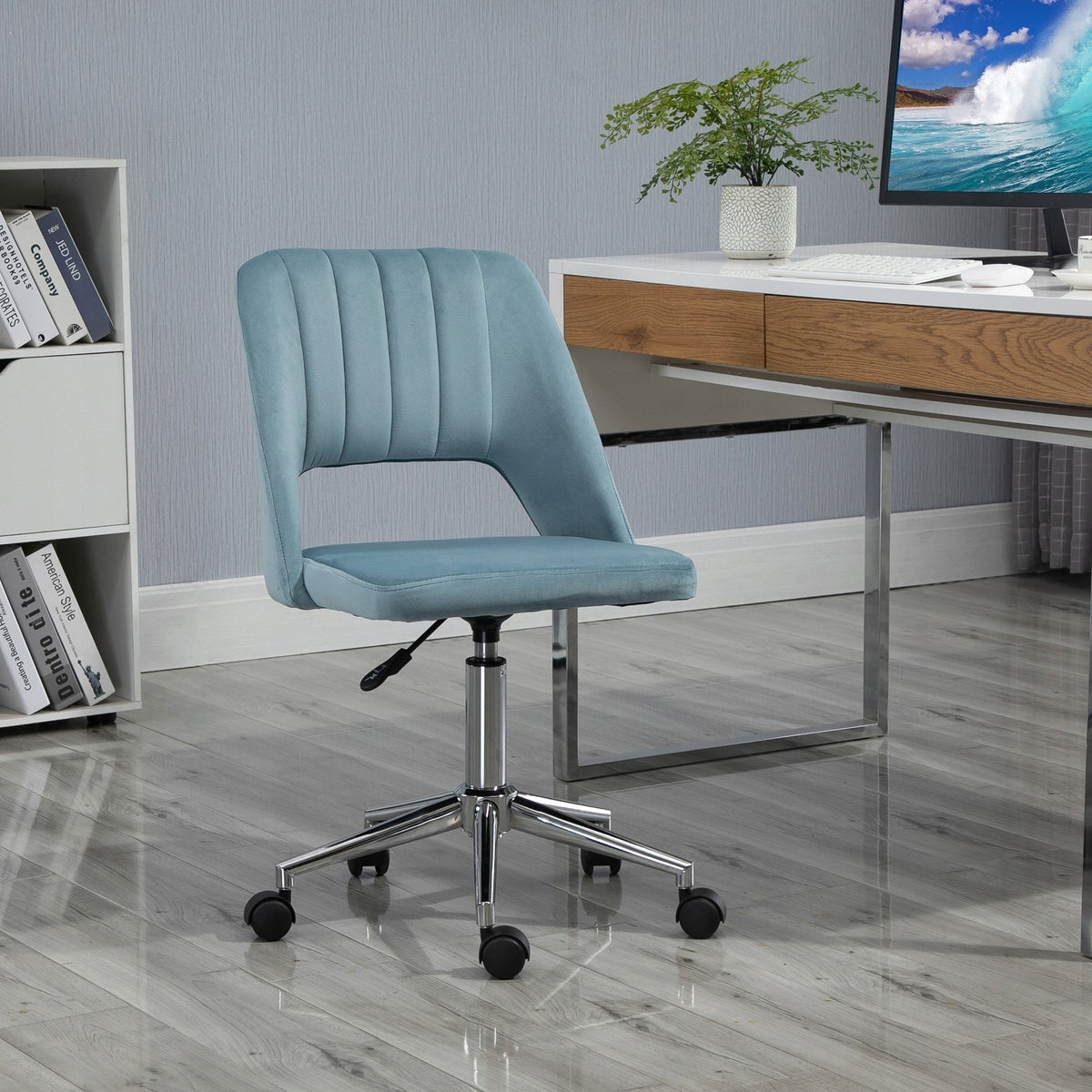 New Style Swivel Office Chair, Blue Velvet Furniture depth 60 cm