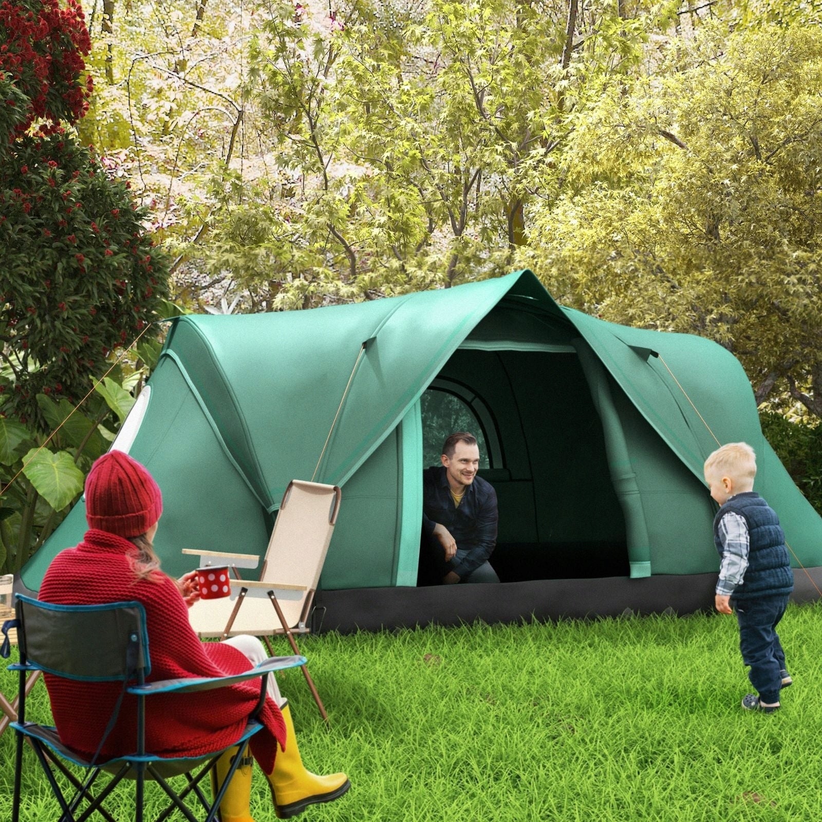 New Style Tunnel Camping Tent 5-6 People Green & Black 455x23x18m Brand no brand