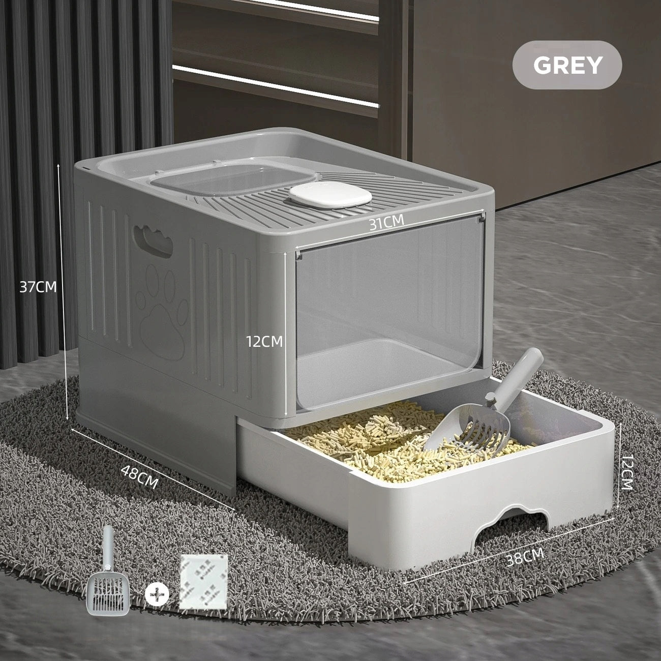 New XXL48x38x37cm Cat Litter Box Closed with Drawer Anti-Fragrance Large Packaging status original