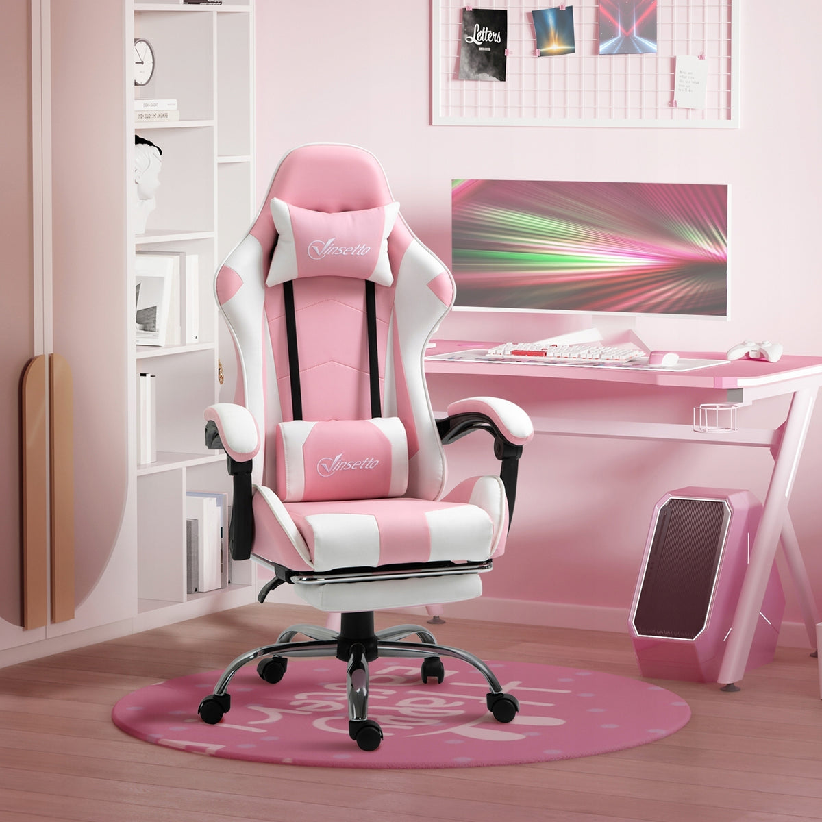 New style Gaming chair, ergonomic, pink and white Furniture depth 67 cm