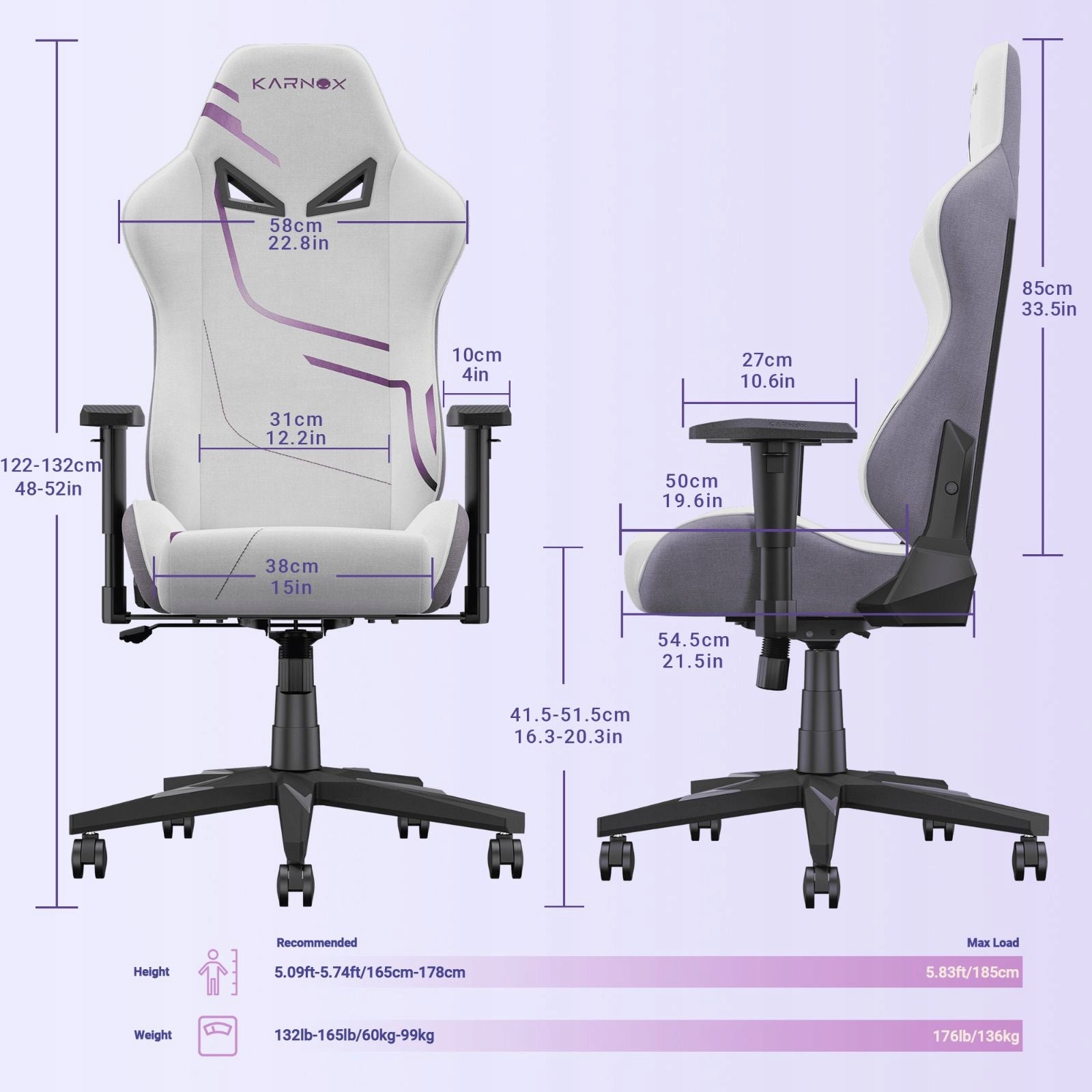 New style Gaming chair fabric, white and purple, with footrest Brand no brand