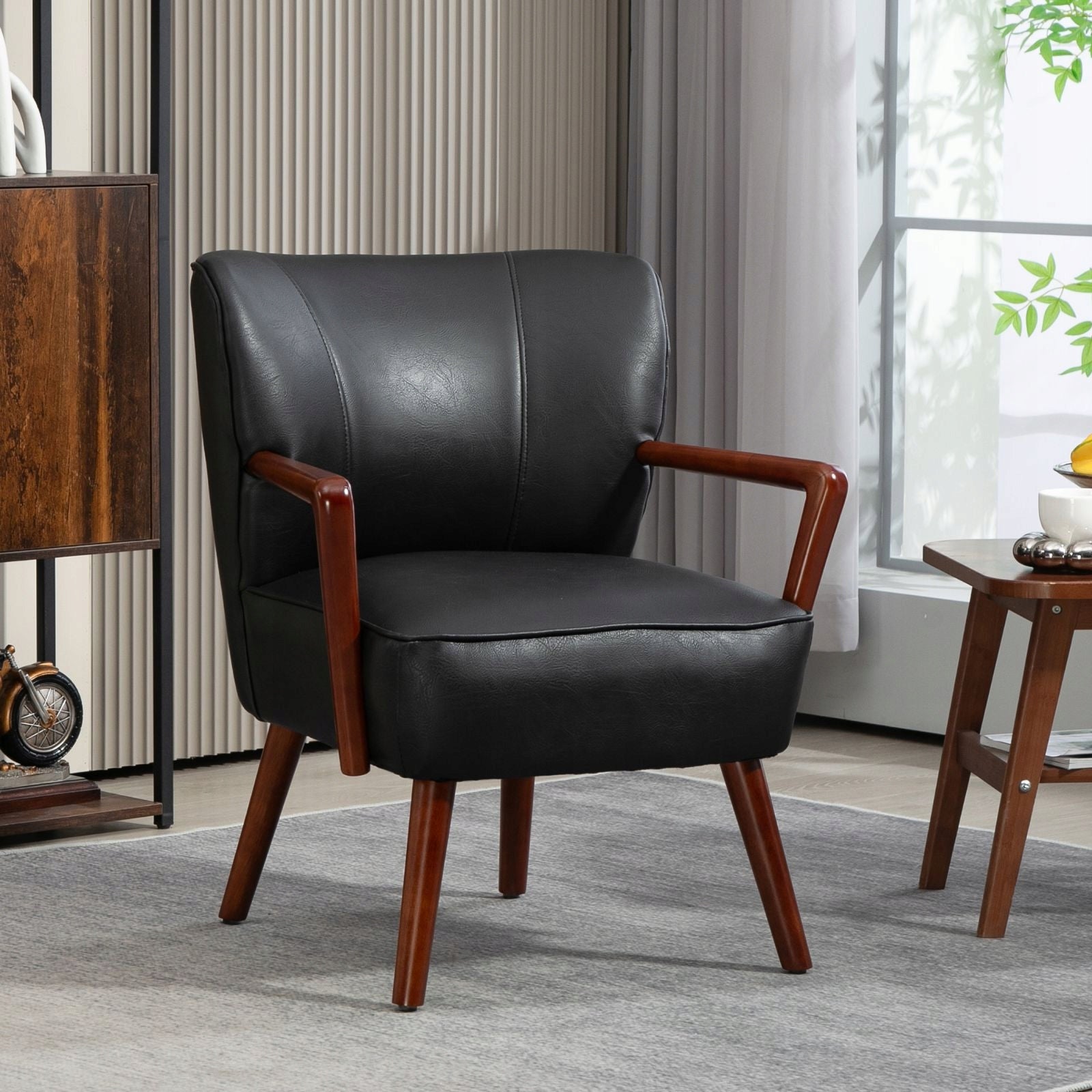 New style Upholstered chair with armrests black eco leather Furniture depth 80 cm