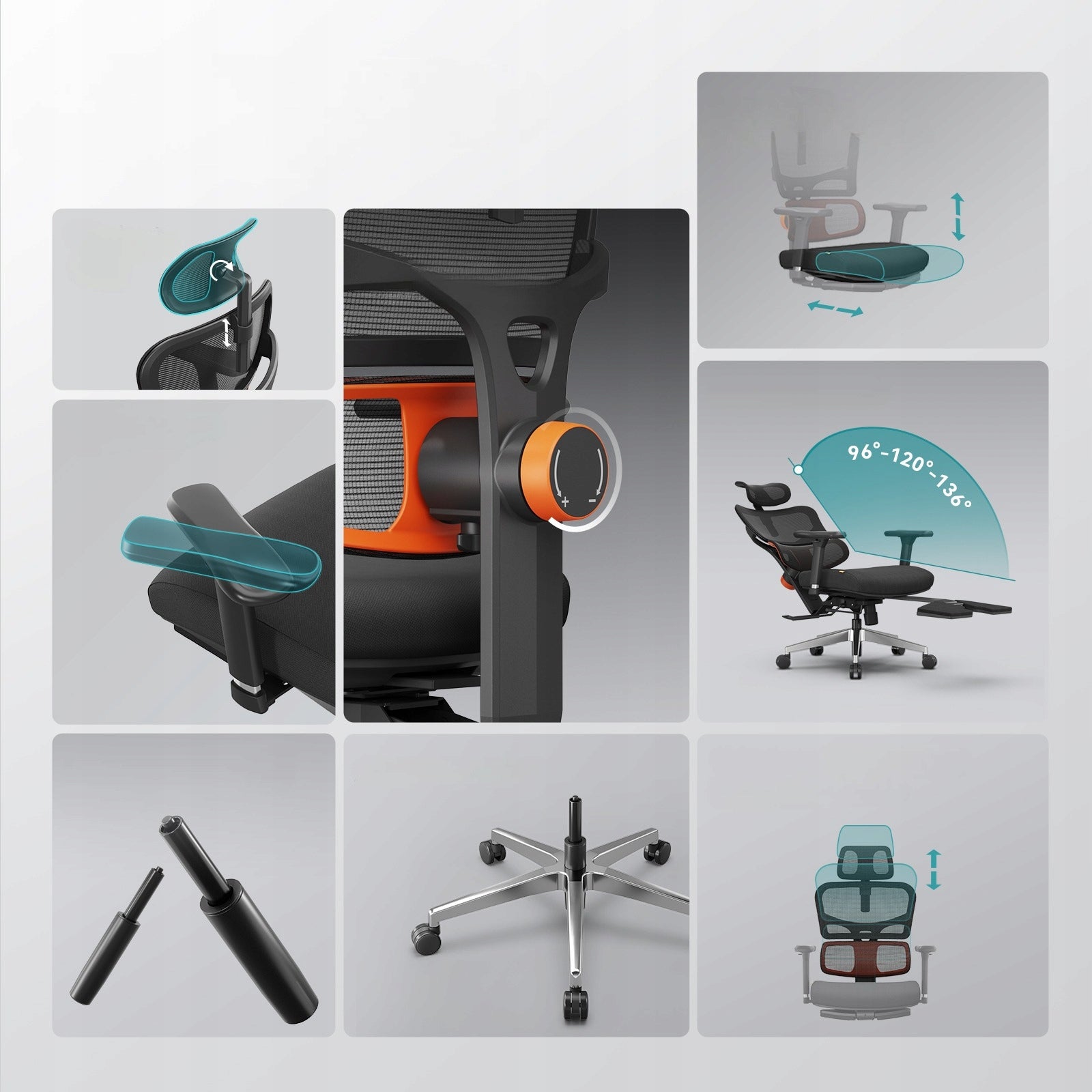 Newtral NT002 Ergonomic Office Chair with Footrest and Laptop Table Body color black
