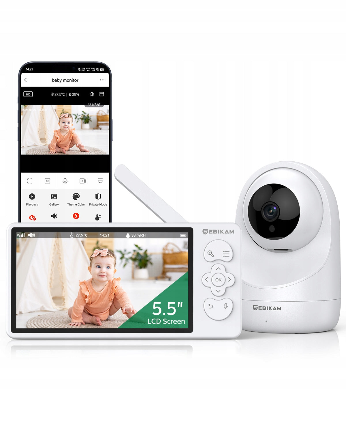 Niania Sebikam 5,5" 2K 3MP WiFi+App FHSS PTZ 355° 4000mAh VOX Audio