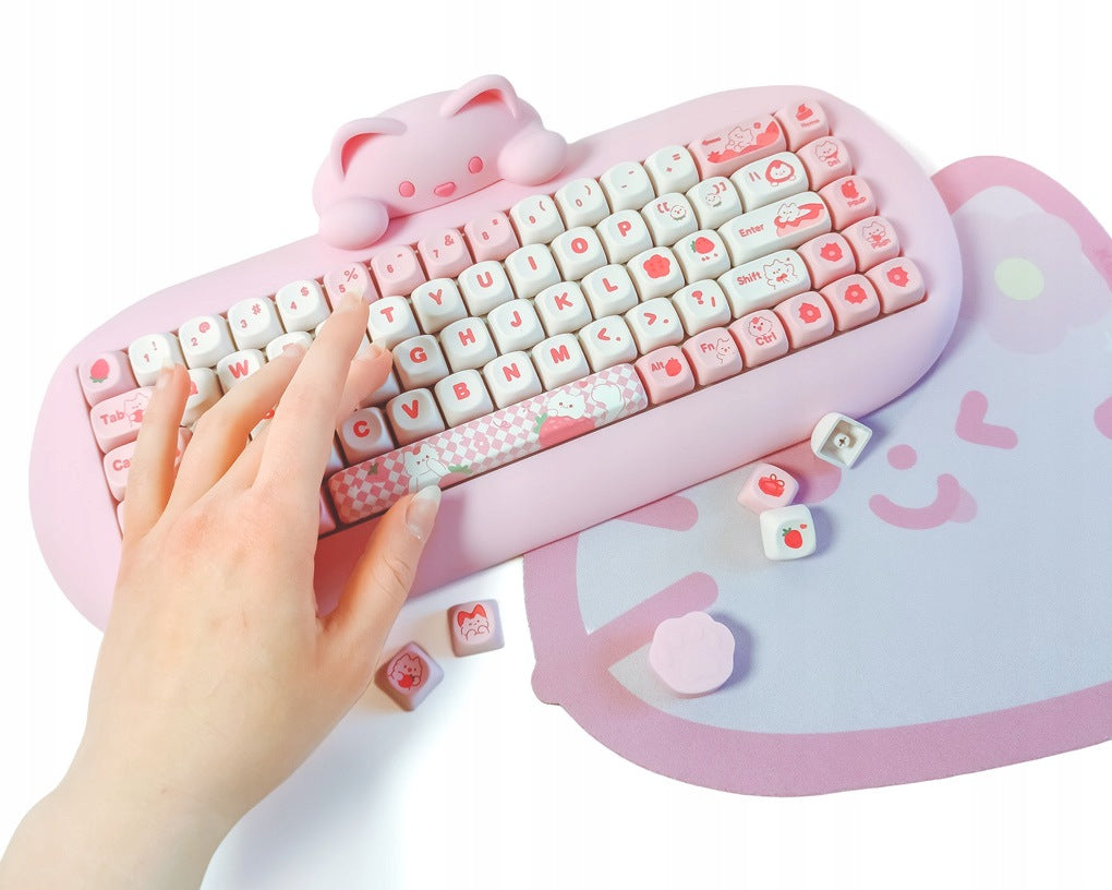 Nice Keyboard 65% 68 with Macro Bluetooth USB Hotswap NKRO PBT Gaming Manufacturer code YUNZII C68 Pink