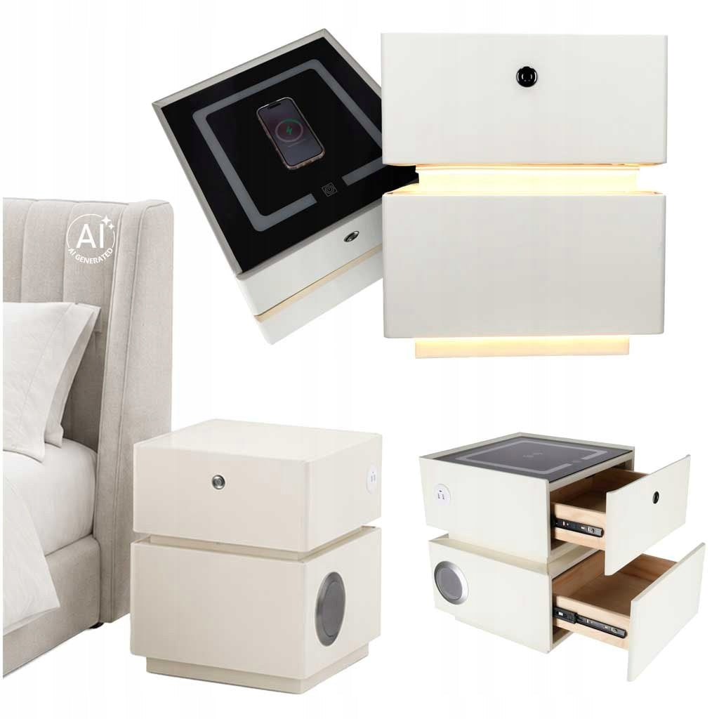 Nightstand smart fingerprint lock induction charging ecru