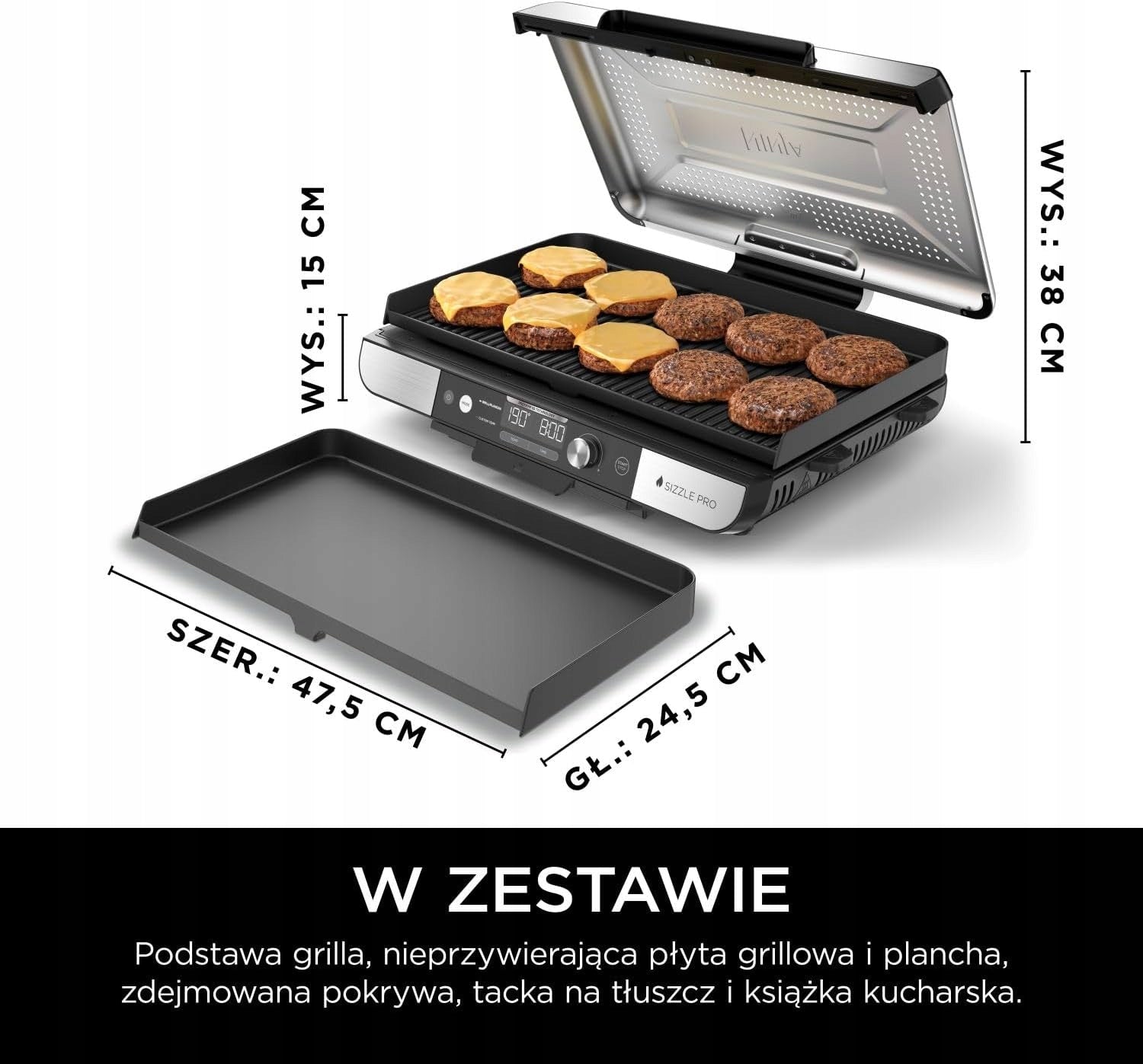 Ninja Electric grill 1800W flat plate XL 1150cm2 silver black Power rating 1800 W