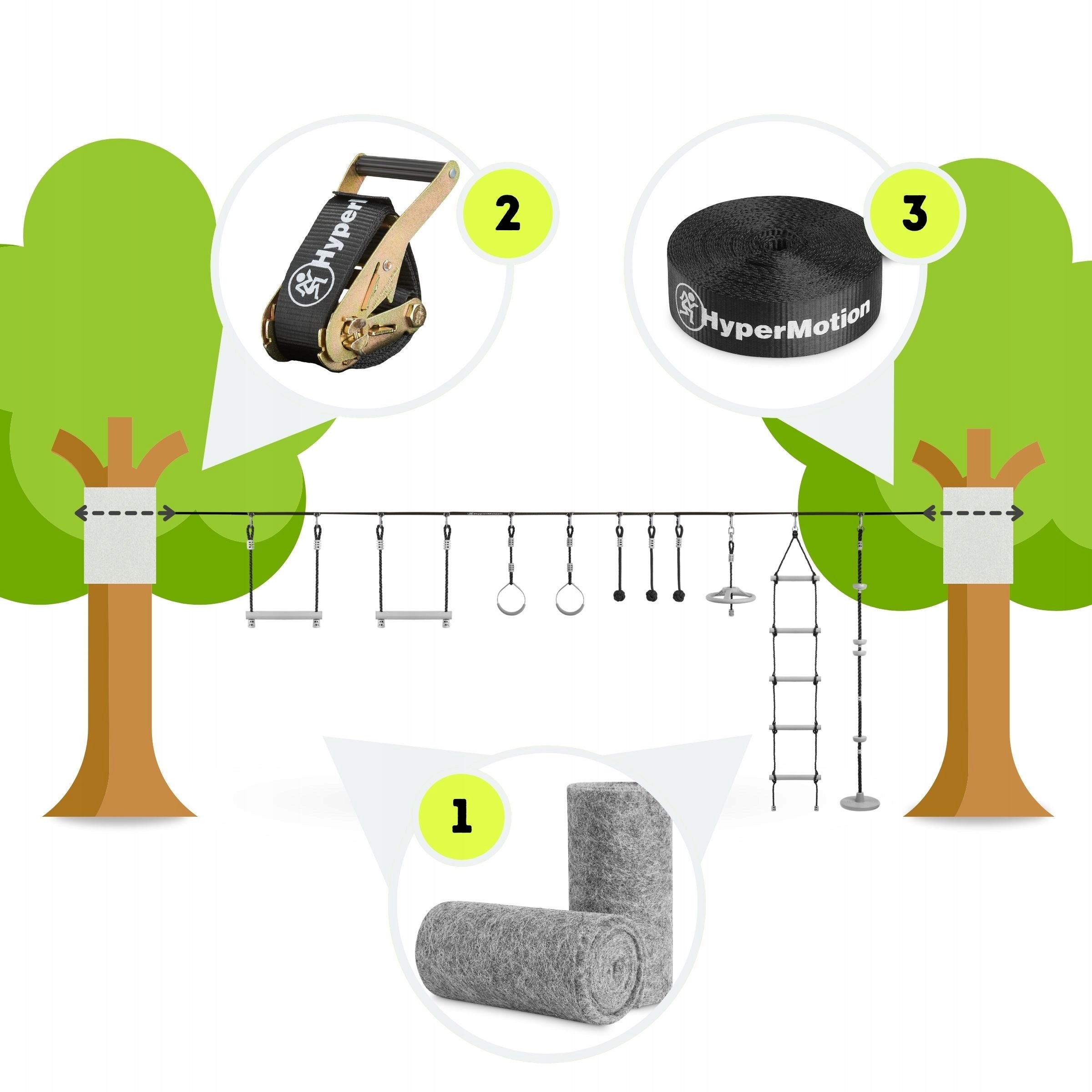 Ninja obstacle course for children set slackline HyperMotion - 10 obstacles Dominant material metal