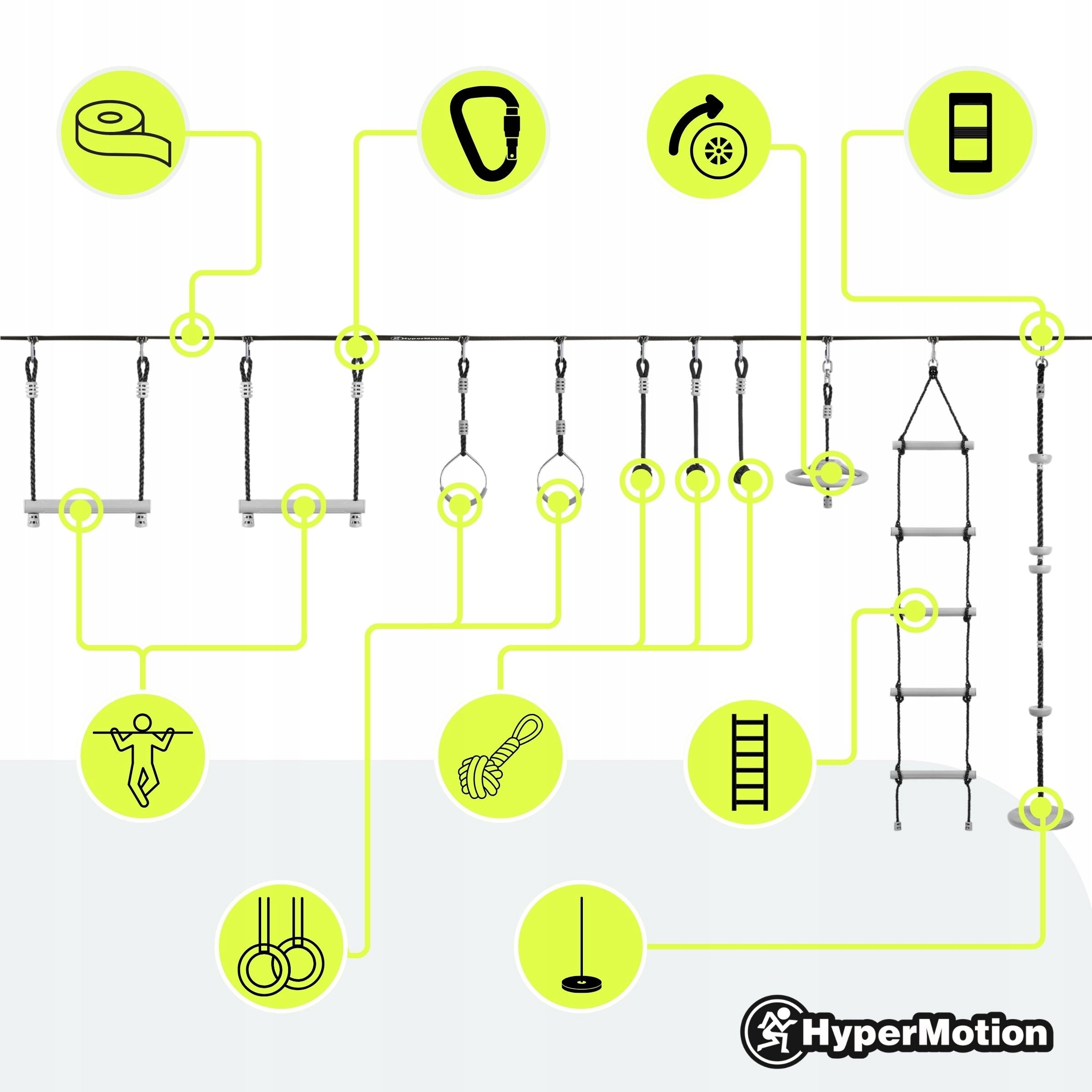 Ninja obstacle course for children set slackline HyperMotion - 10 obstacles Manufacturer code HYP21 CLIMBER