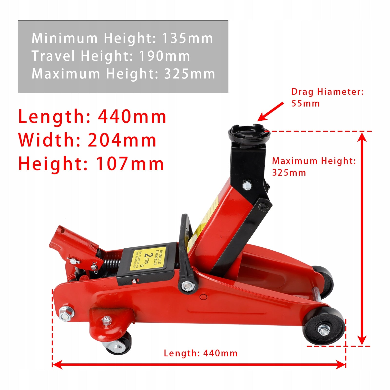 Niskoprofilowy podnośnik podłogowy o udźwigu 2 ton i udźwigu 5,31–12,8 cala Manufacturer code N002-A104