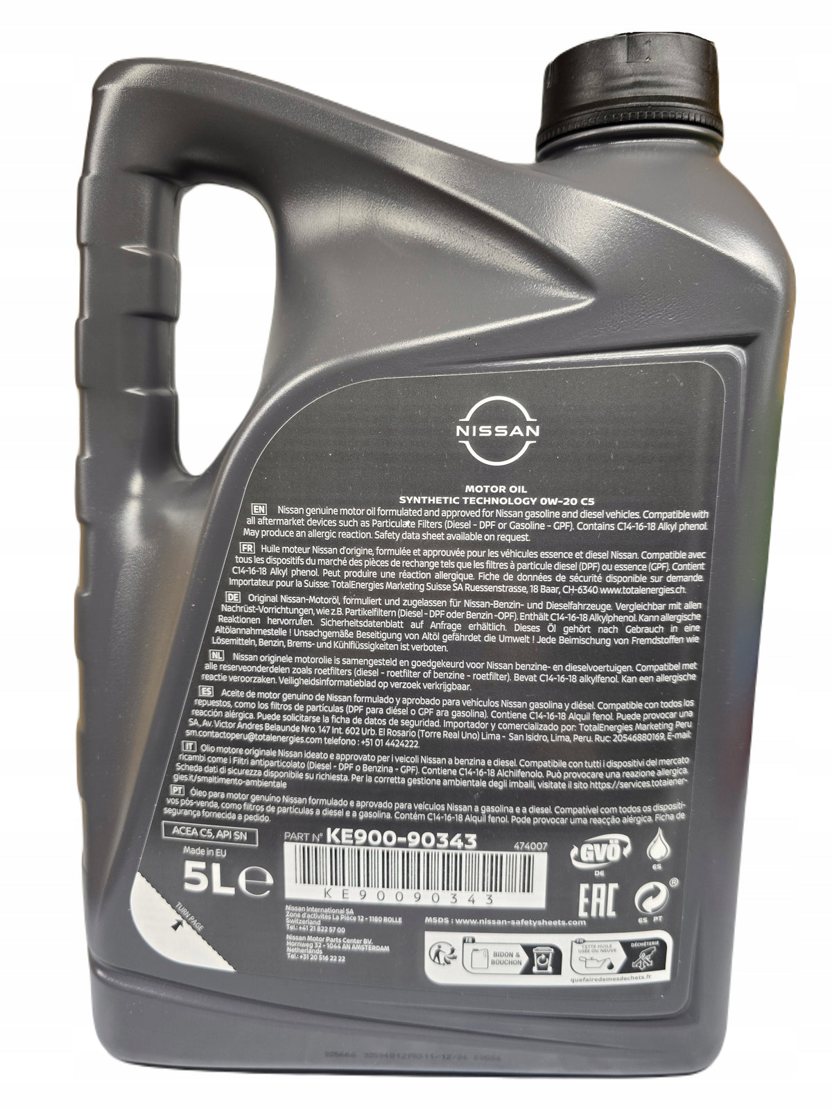 Nissan Motor Oil Synthetic Technology 0W-20 ACEA C5 API SN 5L 0W20 Packaging status original