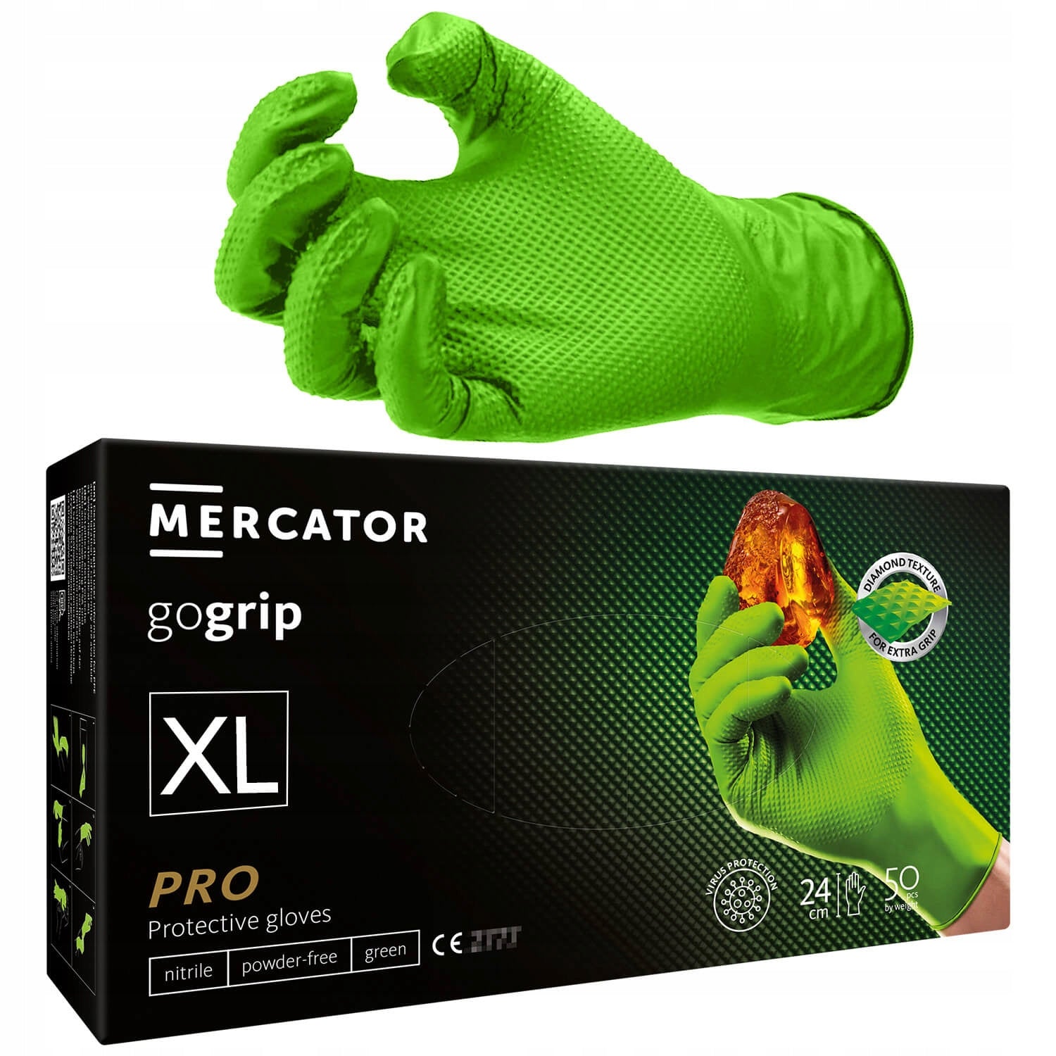 Nitrile Gloves Mercator GOGRIP GREEN Green 50pcs XL STRONG