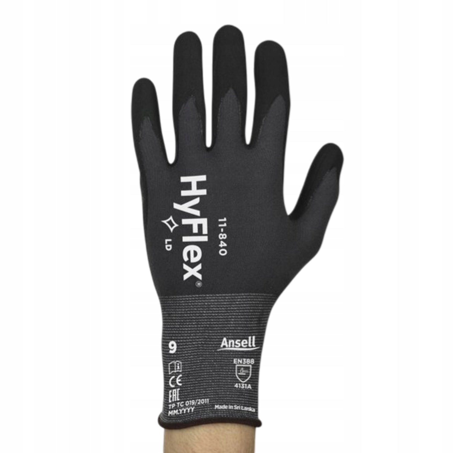 Nitrile Work Gloves Black 9 Powder-Free Workshop Ansell HyFlex Manufacturer code RAHYFLEX11-840