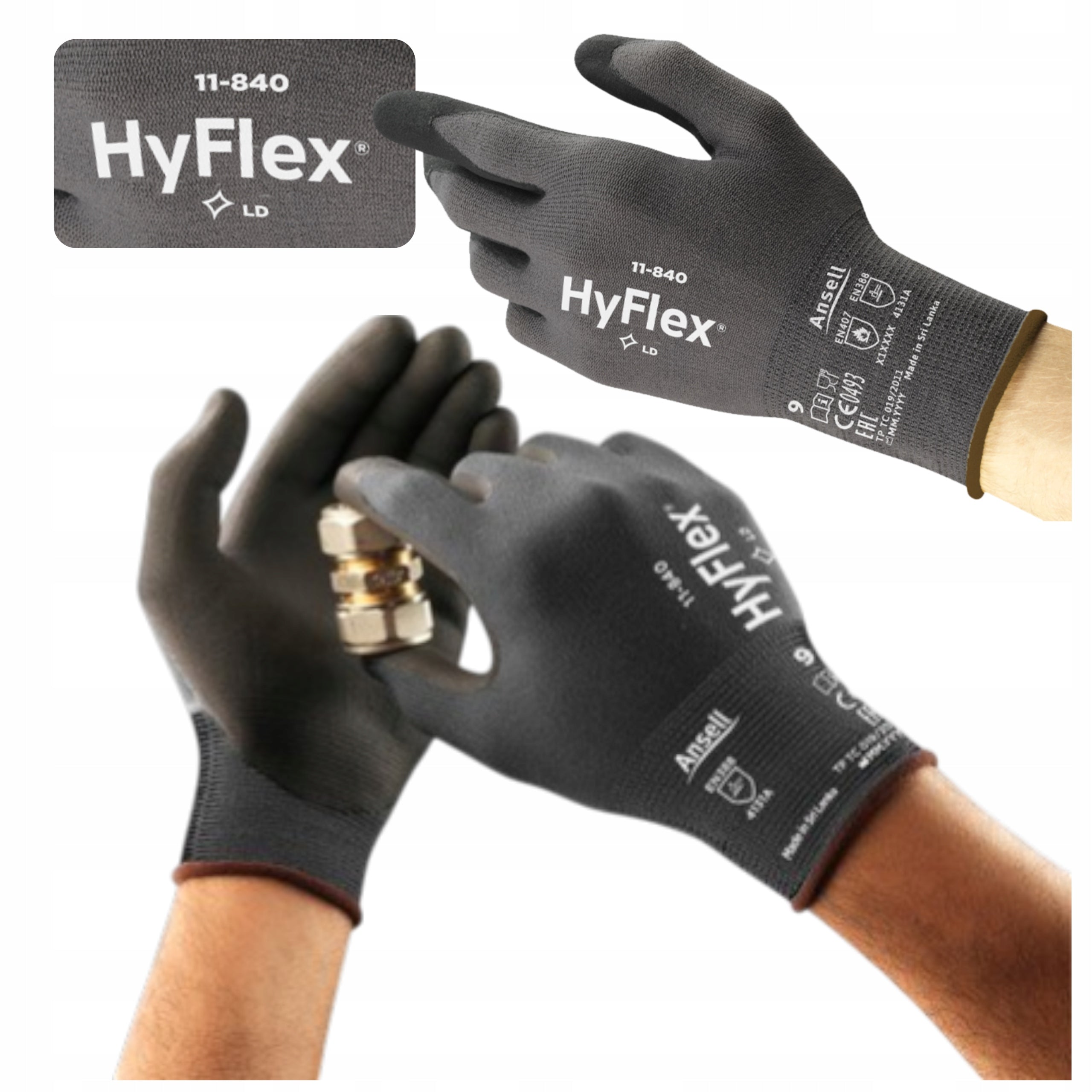 Nitrile Work Gloves Black 9 Powder-Free Workshop Ansell HyFlex