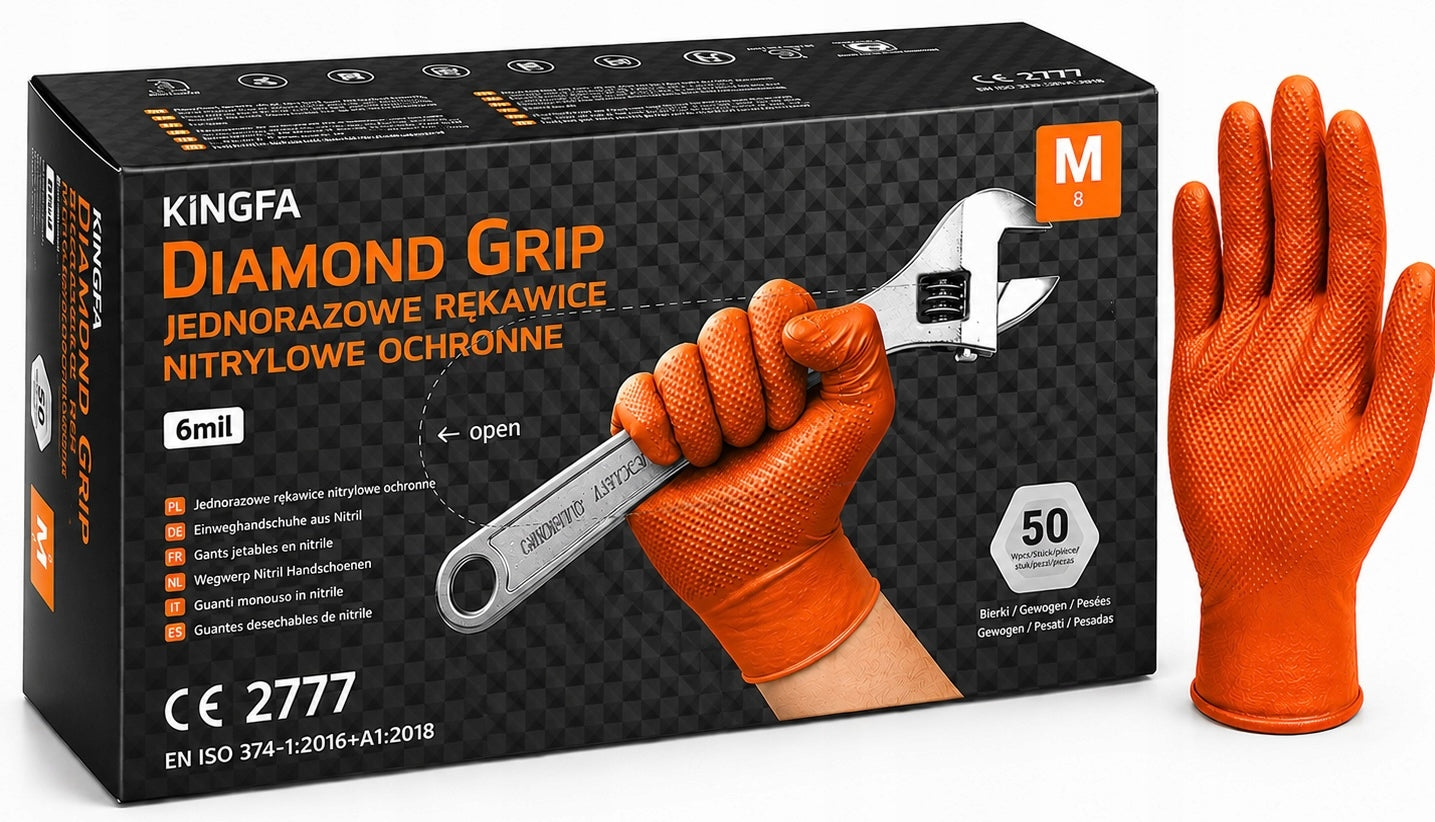 Nitrile gloves orange KINGFA Diamond Grip protective M 50 pcs.