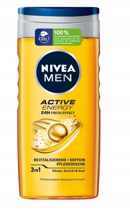 Rinkinys Nivea: Men Active Energy dušo želė, 250 ml + rutulinis antiperspirantas, 50 ml