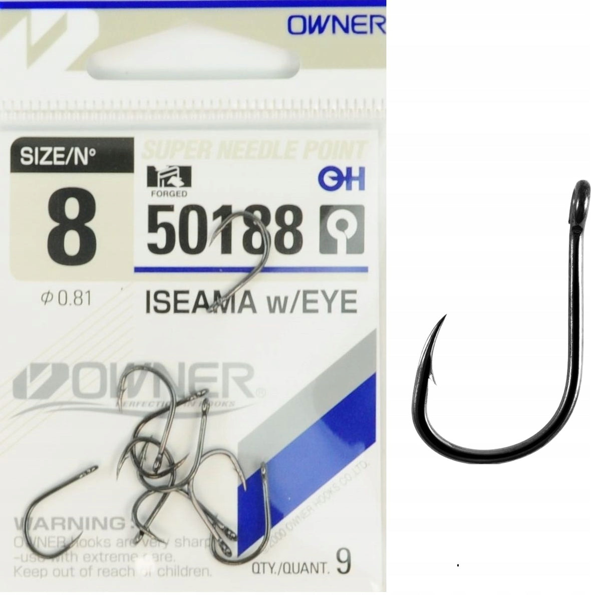 No. 8 HOOKS OWNER ISEAMA 50188 With Eyelet SHARP