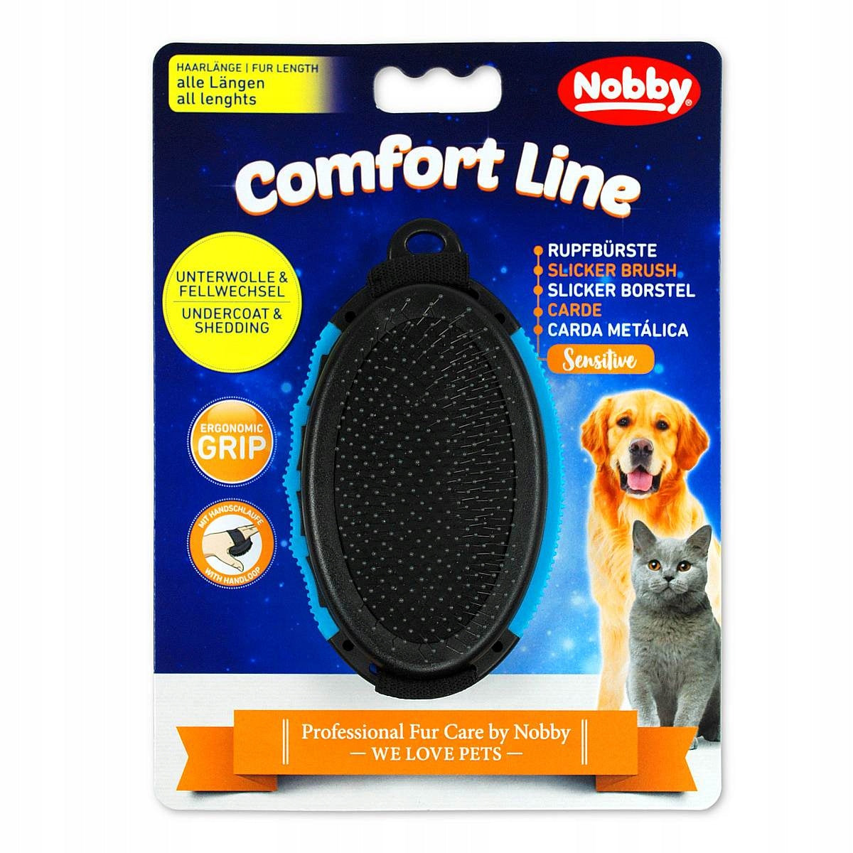 Nobby Dog Brush with Comfort Line Shining Massage Hand Strap Packaging status original