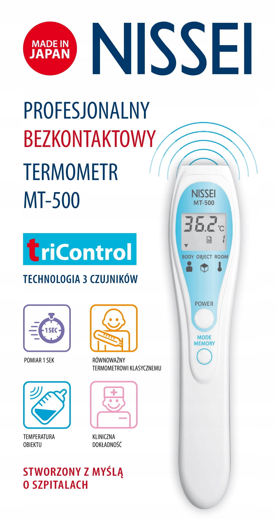 Non-contact electronic thermometer NISSEI MT-500 Manufacturer code MT-500
