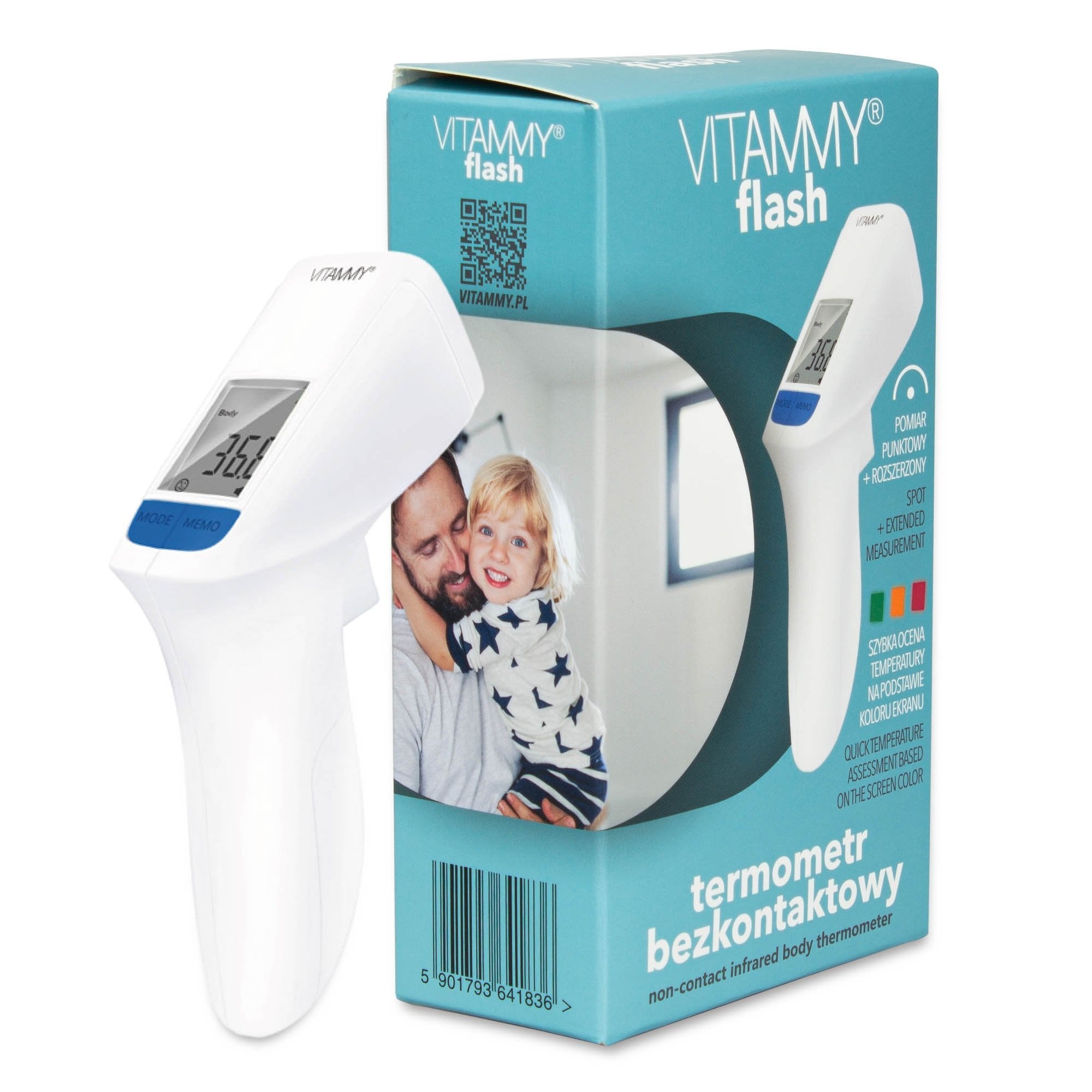 % Non-contact thermometer VITAMMY HTD8816C, LCD, forehead/ear measurement, alarm