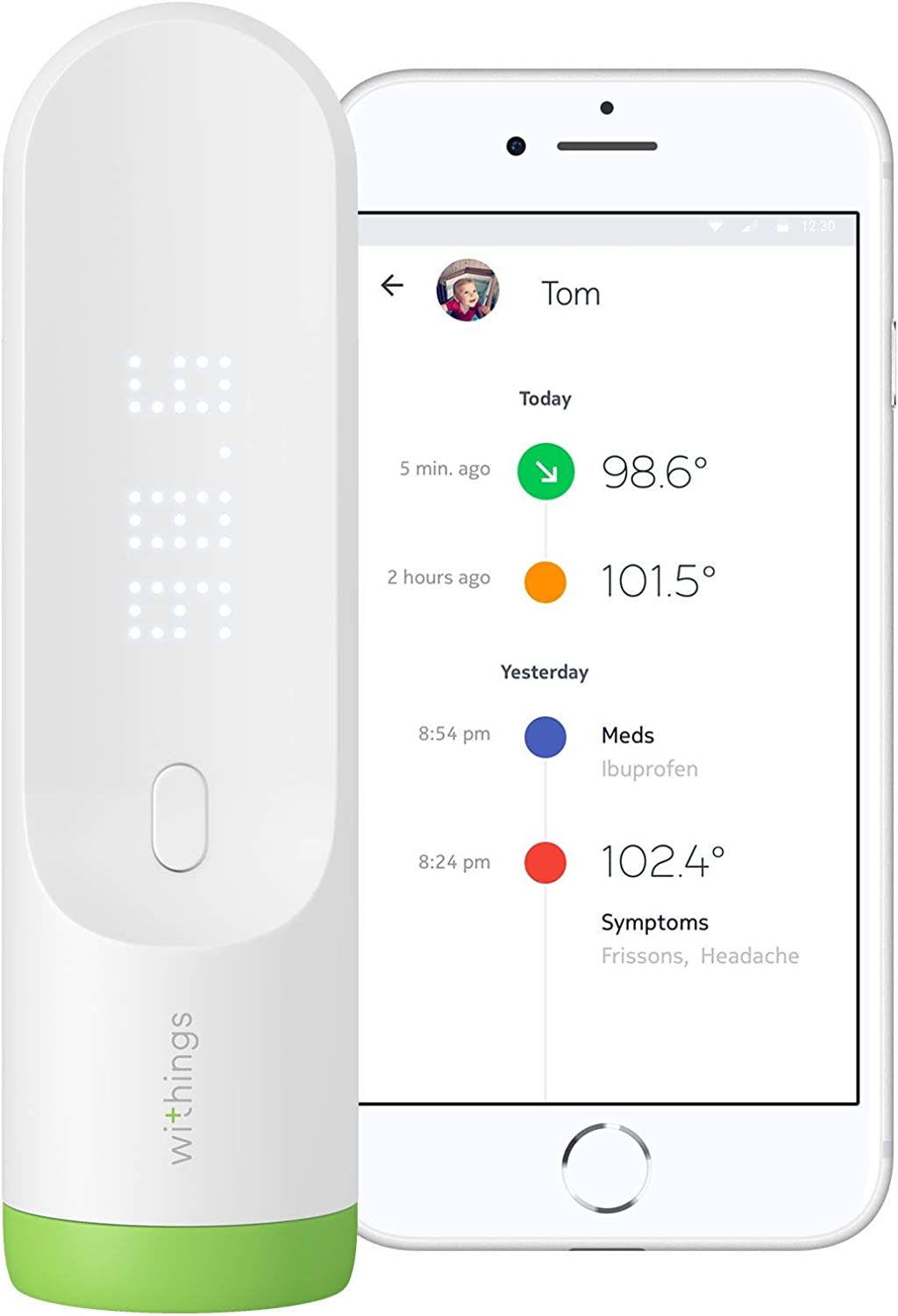 Non-contact thermometer Withings Thermo LCD forehead with fever alarm Medical device no