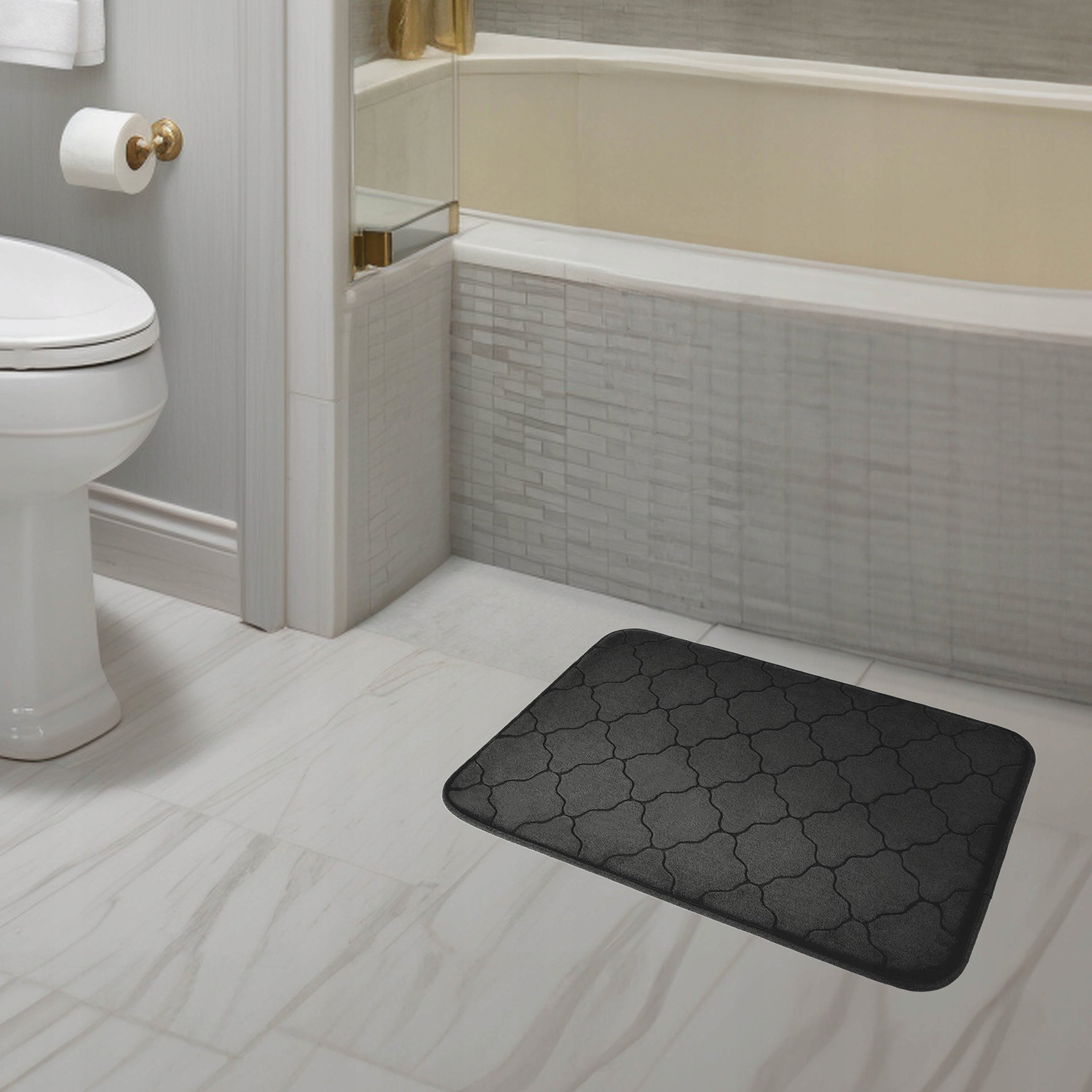Non-slip bathroom rug with foam soft 40x60 cm black stylish Thickness 12 mm