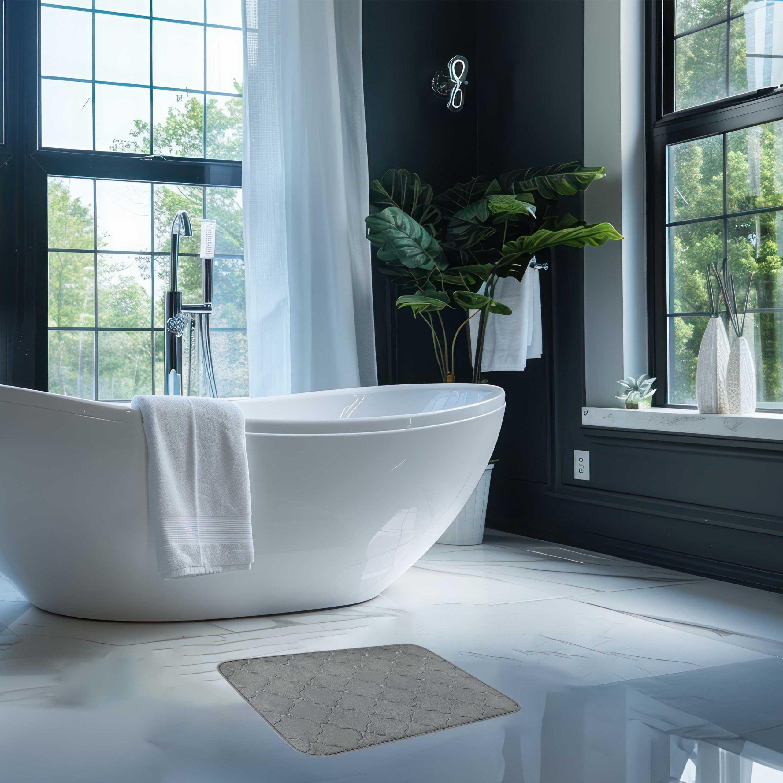 Non-slip bathroom rug with foam soft 40x60 cm grey solid Product width 60 cm