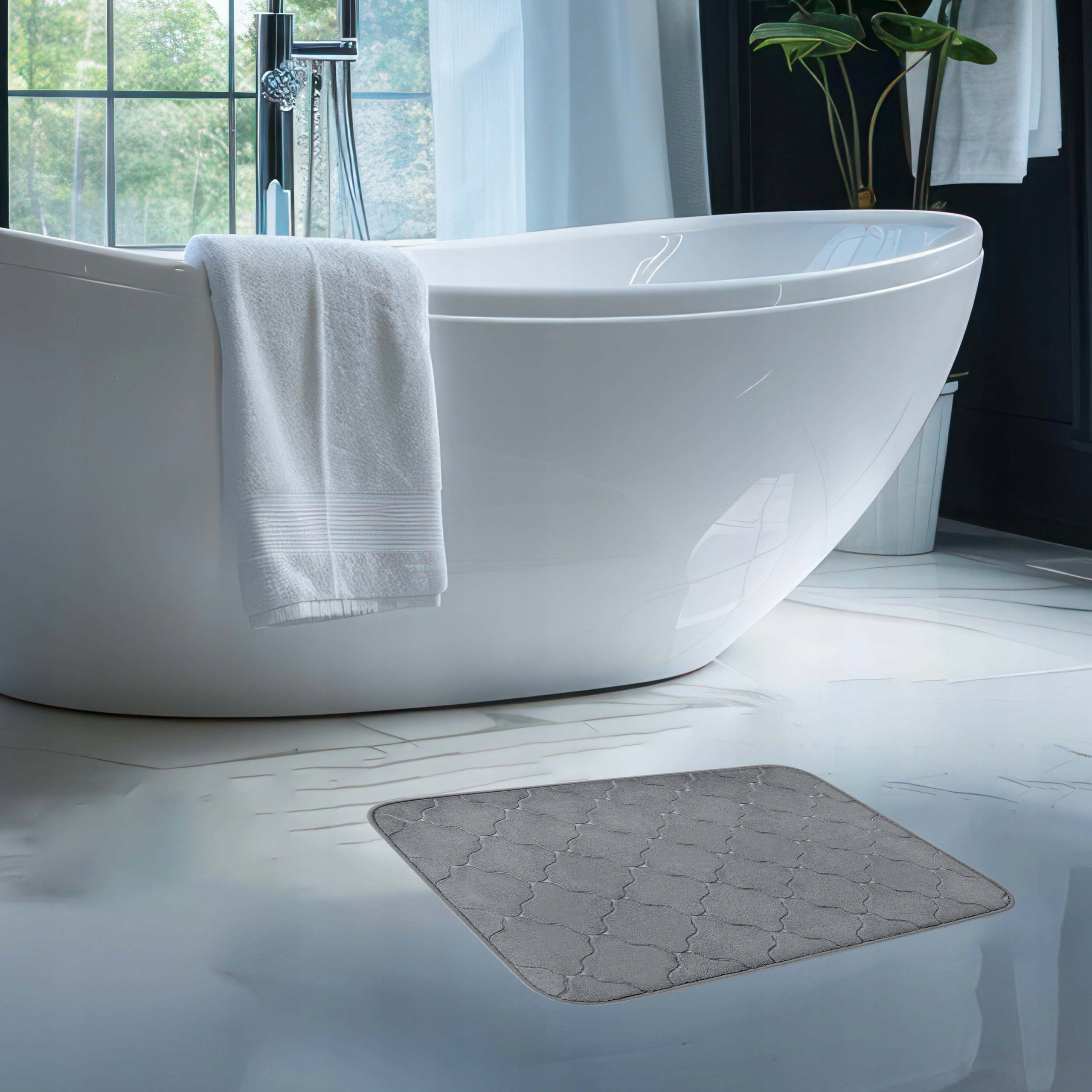 Non-slip bathroom rug with foam soft 40x60 cm grey solid Thickness 12 mm