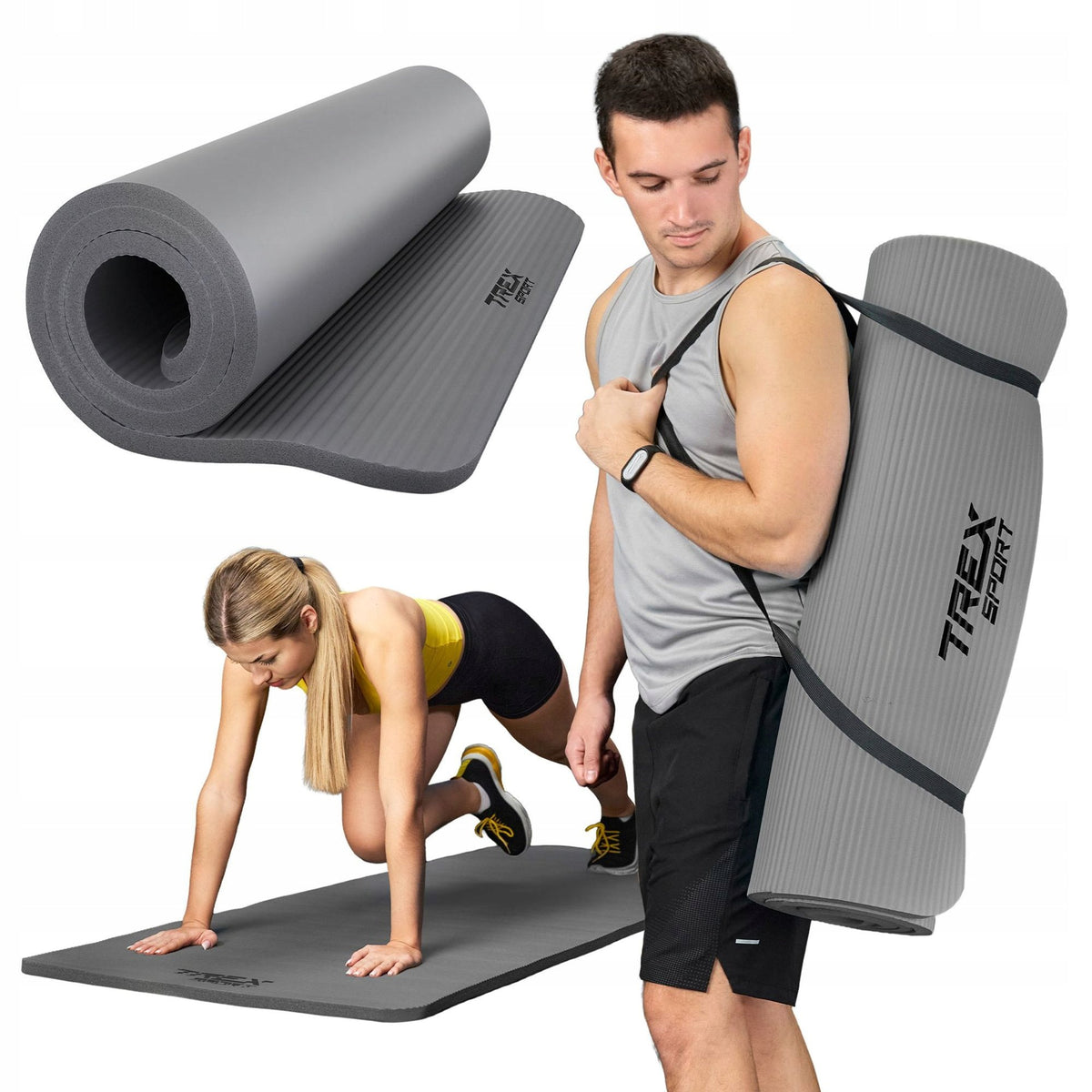 Non-slip exercise mat large 190x80cm thick 2cm for yoga Trex Sport