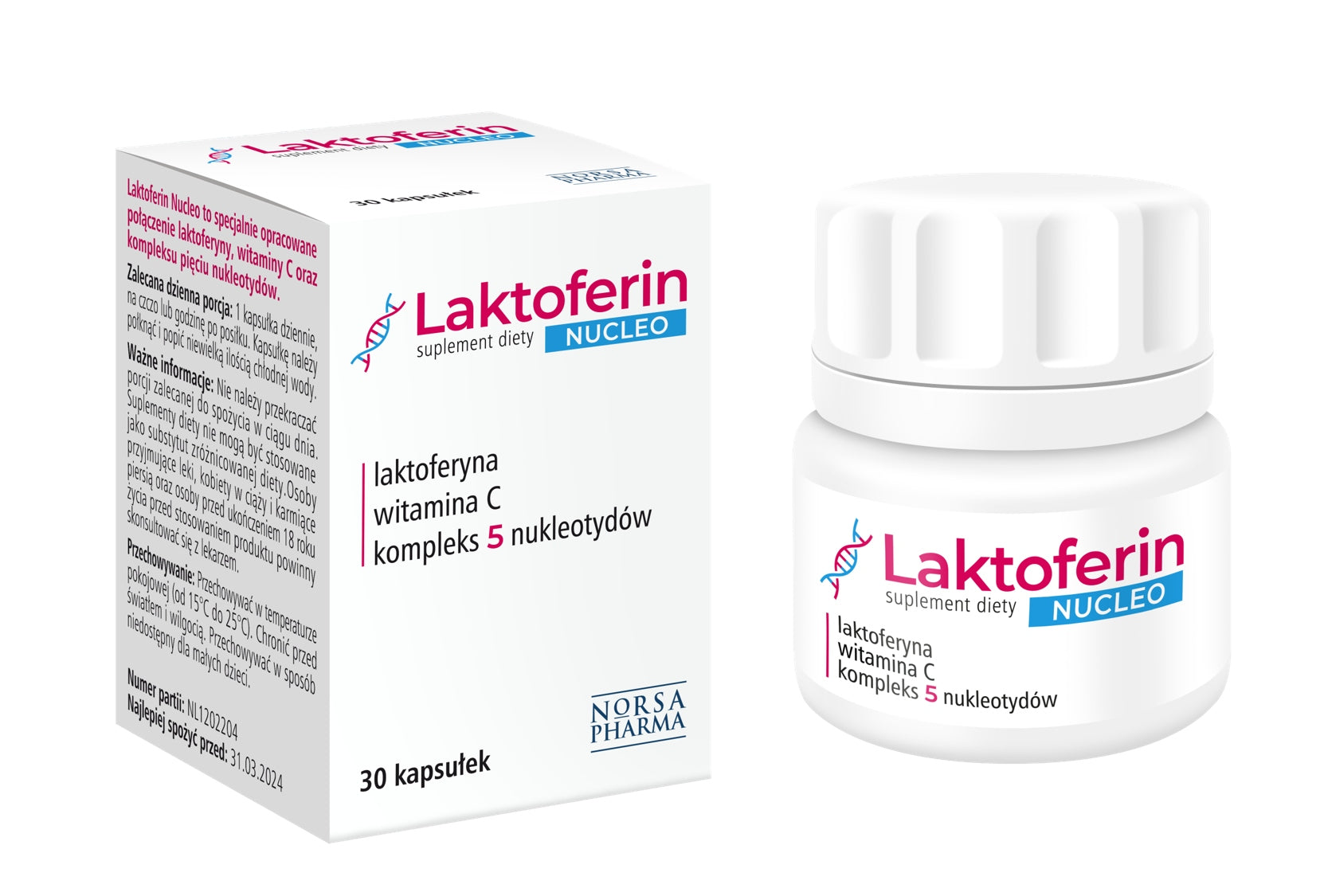 Norsa Pharma LACTOFERIN NUCELO (30k) LACTOFERRIN 95% + nucleotides + vitamin C EAN (GTIN) 5905669770149