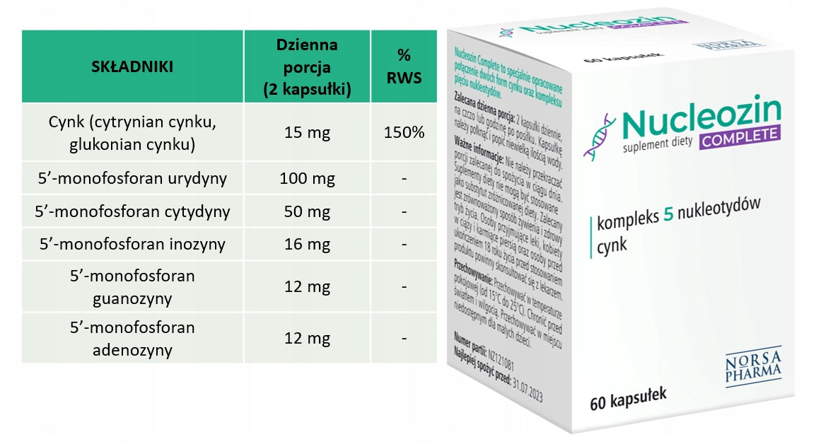 Norsa Pharma - NUCLEOZIN COMPLETE | 60 caps. | NUCLEOTIDES + 2 forms of zinc Expiration date at least 1 year from the date of purchase