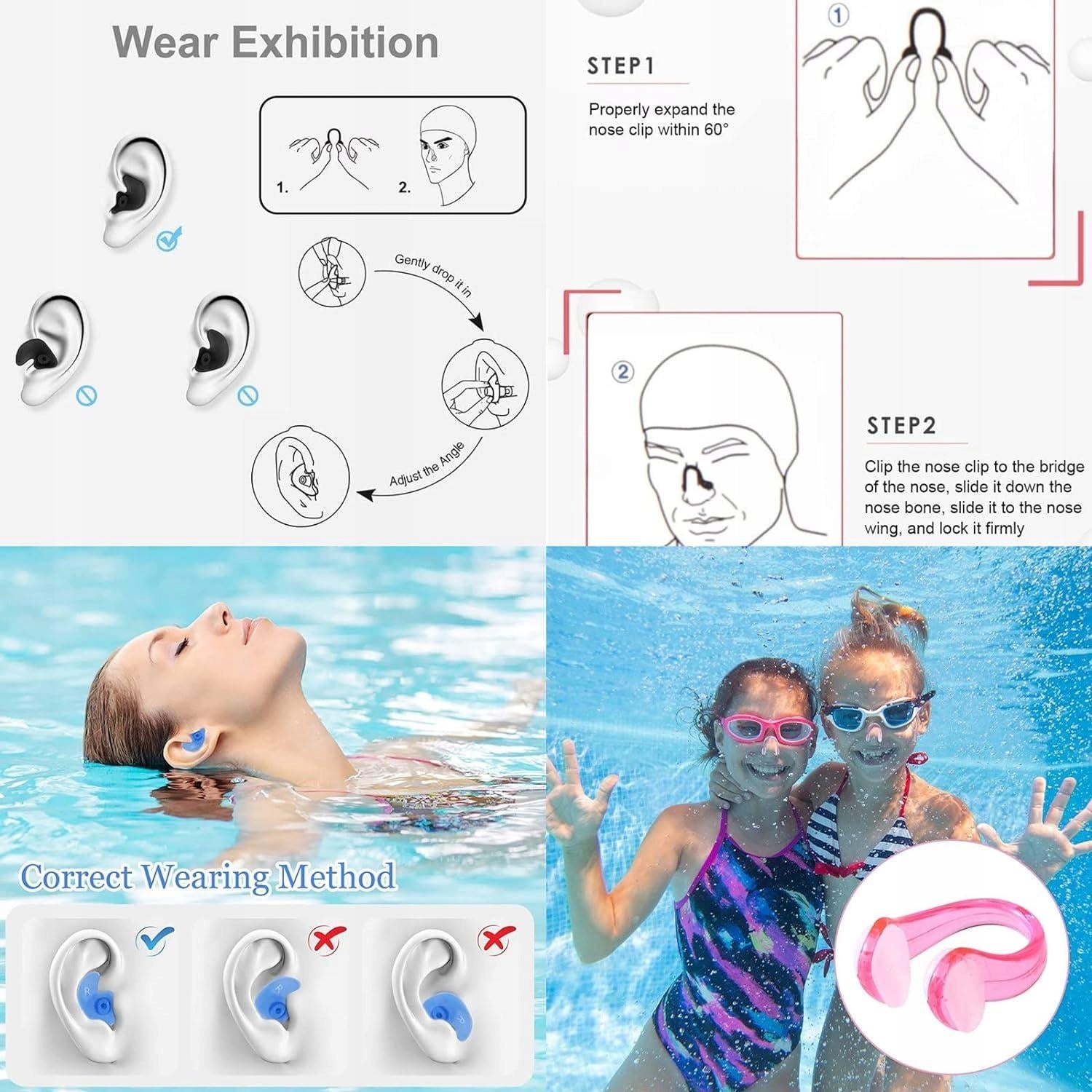 Nose Ear Swimming Plugs for Swimming Silicone Pink + Box Manufacturer code ZATYCZKI DO PŁYWANIA NA BASEN