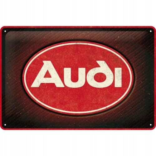 Metallplatte 20 x 30 cm, Audi-Logo, rot 
