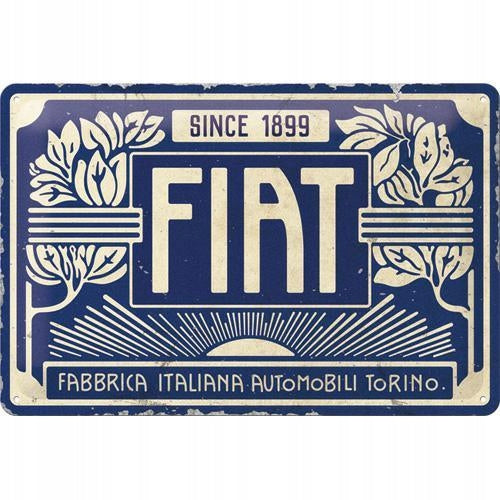 Metallplatte 20 x 30 cm, Fiat-Logo – seit 1899, blau 