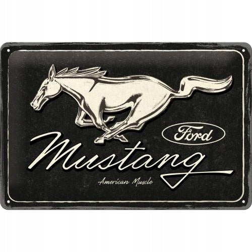 Metallplatte 20 x 30 cm / Ford Mustang - Pferdelogo, schwarz 