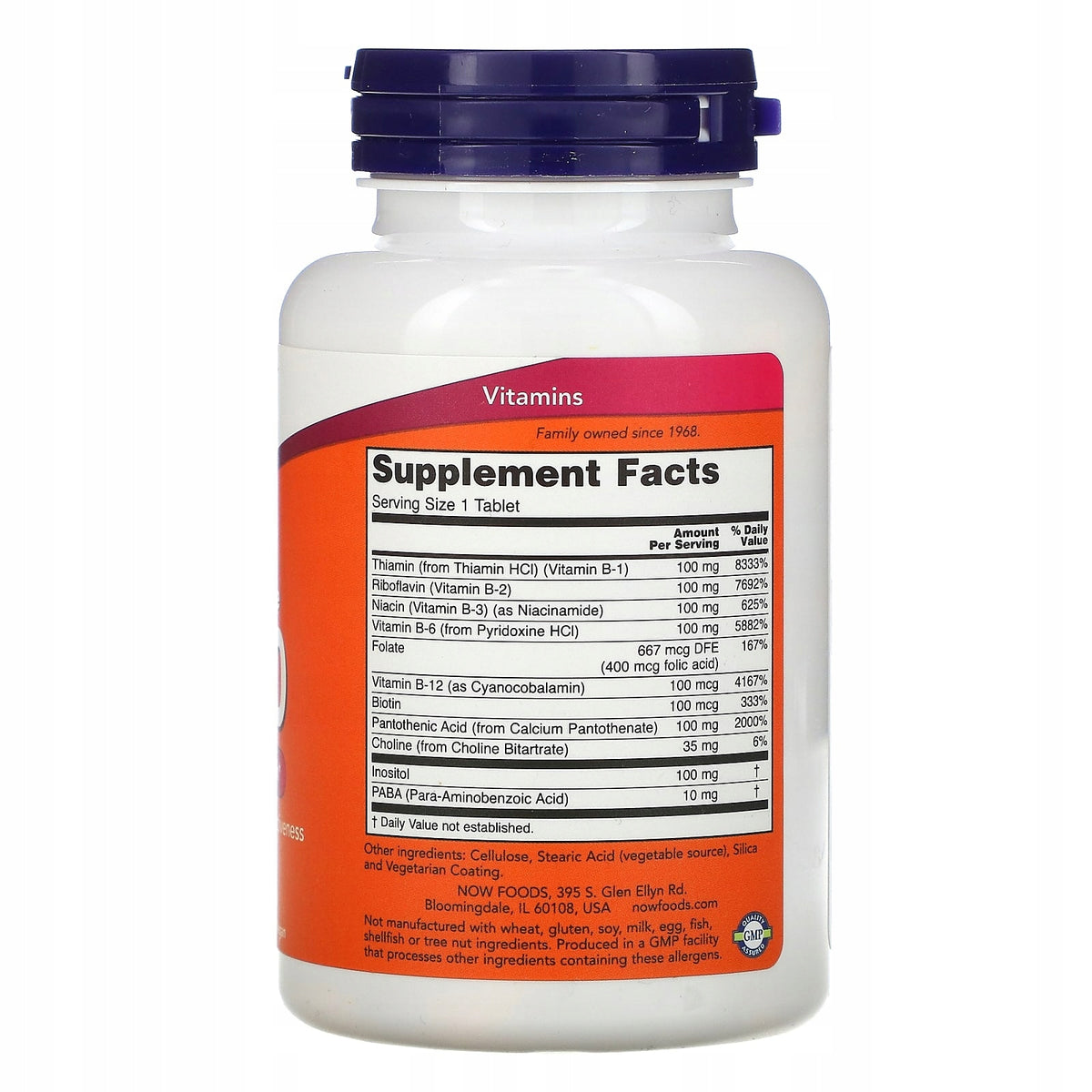 Now Foods B-100 prolonged release vitamin B complex 100 tablets Manufacturer code 733739004390