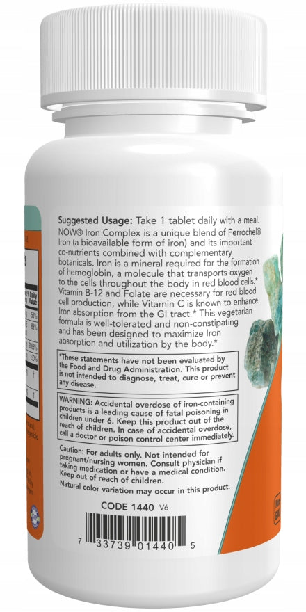Now Foods IRON COMPLEX Iron BISGLYATE IRON Vitamins Immunity 100tab Manufacturer code NOW/176