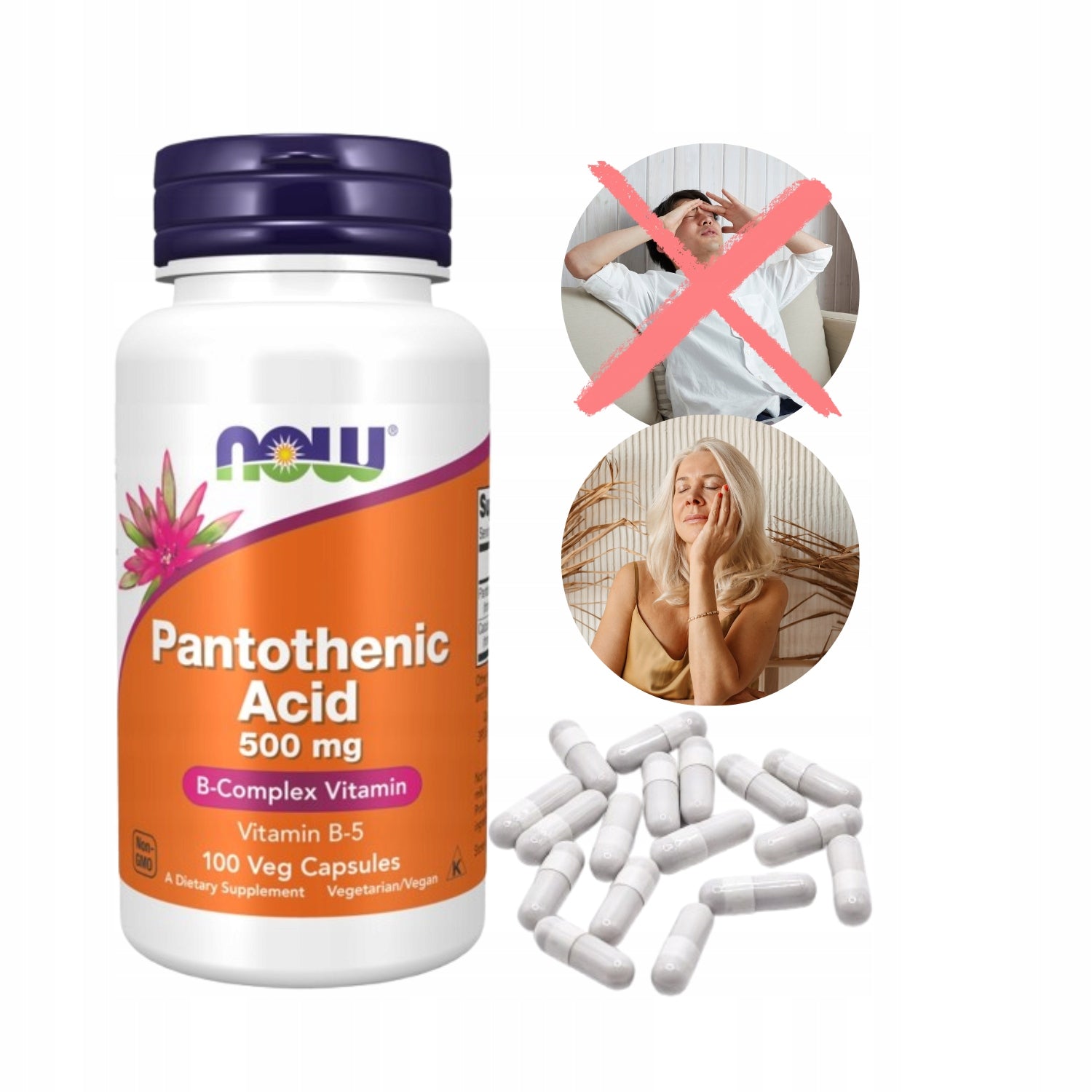 Now Foods Pantothenic Acid 500mg vitamin B5 100 capsules Veg