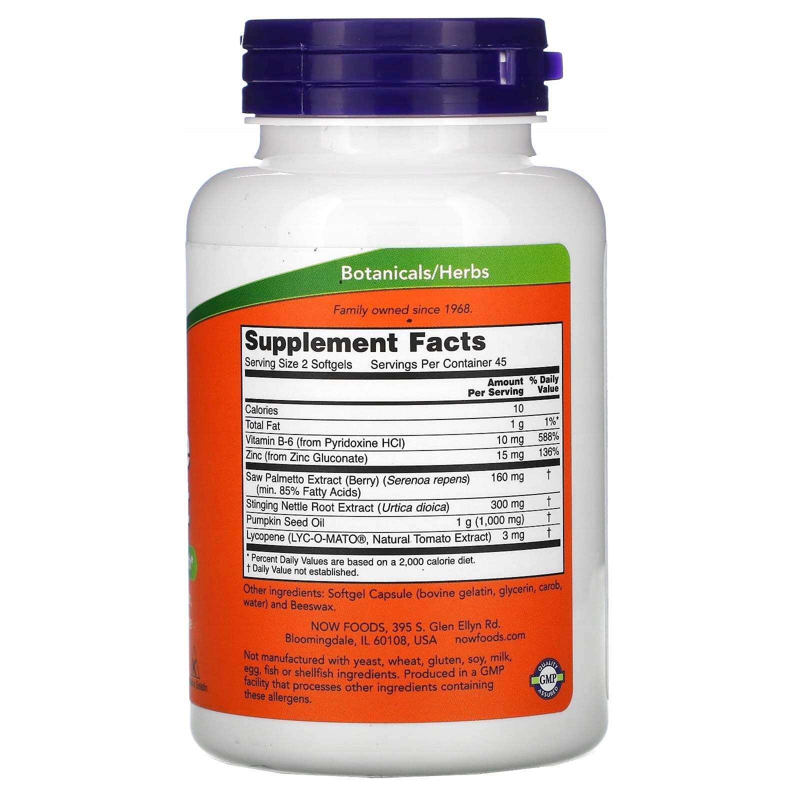 Now Foods Prostate Support 90caps Lycopene Palm Saw Zinc Nettle Expiration date at least 1 year from the date of purchase
