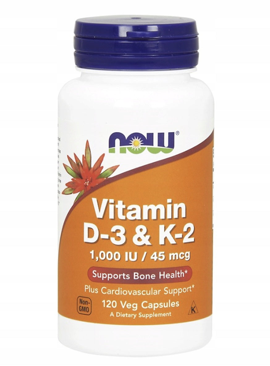 Now Foods Vitamin D3+K2, dietary supplement, 120 capsules