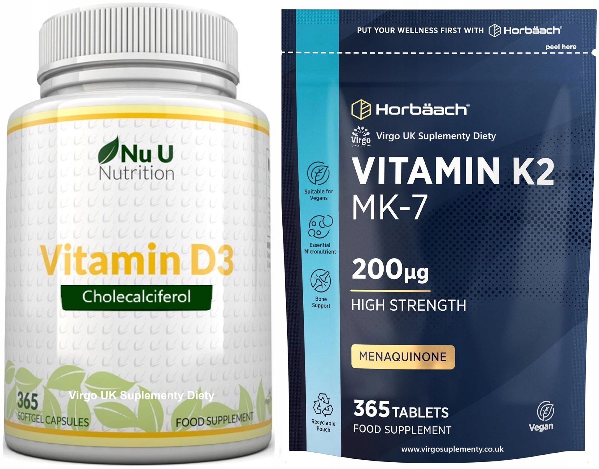 Nu U Vitamin D3 365 capsules + K2 MK7 200mcg Horbaach 365 tablets per year