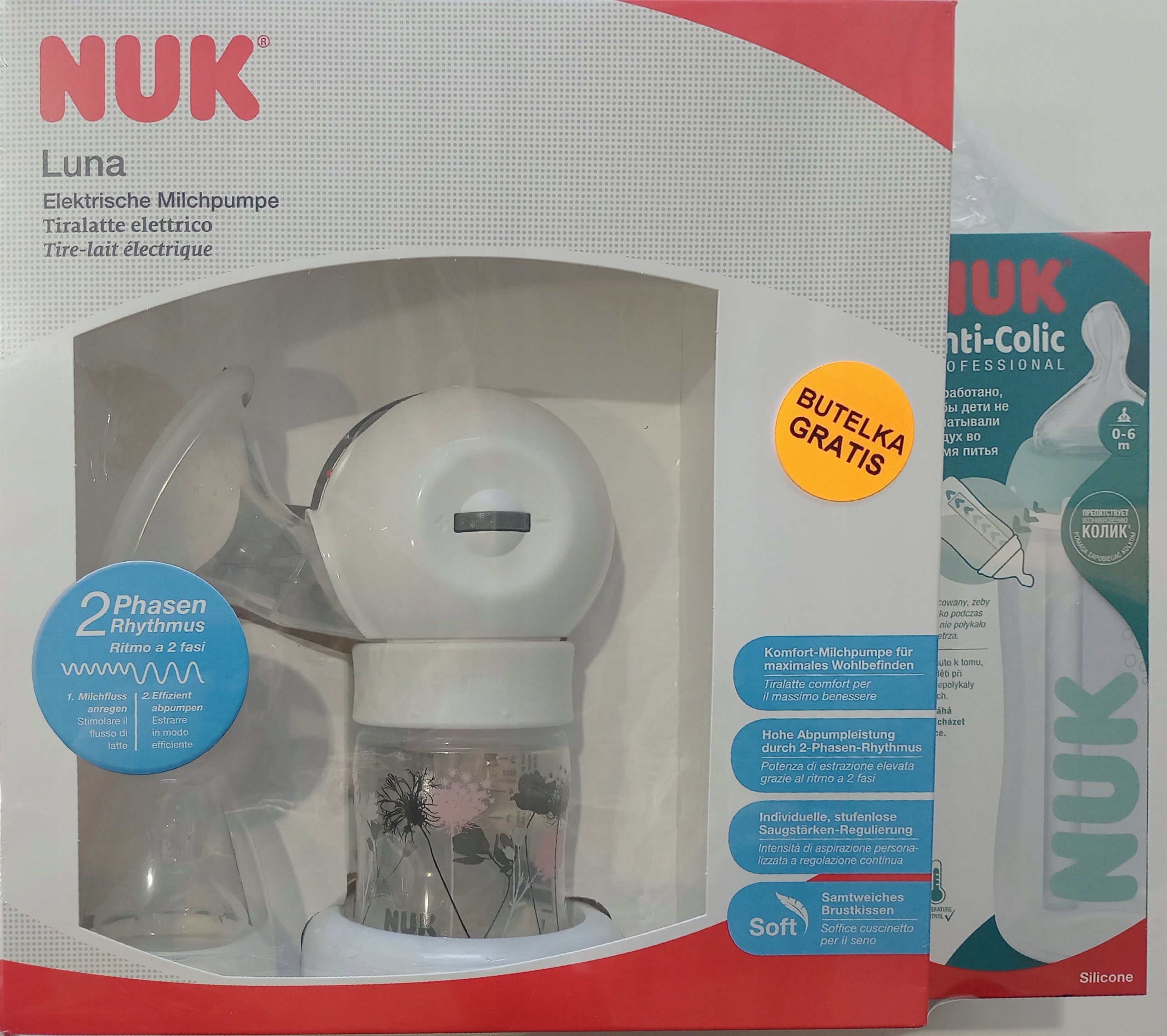 Nuk Two-phase breast pump Luna electric + Freebie anti-colic bottle EAN (GTIN) 5906732729101