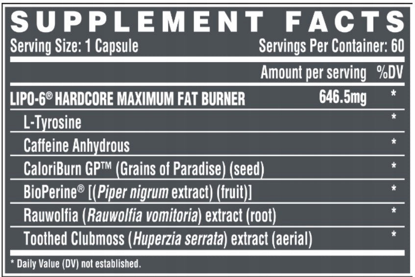 Nutrex | Lipo-6 Hardcore 60caps | Fat Burner | Mass Reduction | Support Brand Nutrex