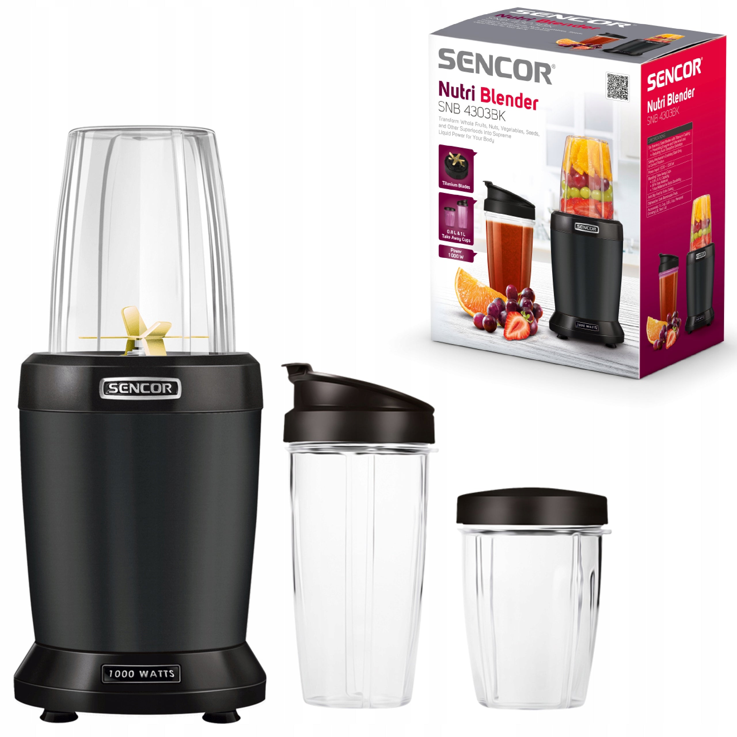 Nutri Blender Tritan Sencor SNB4303BK 6 KNIVES 1000W Packaging status original