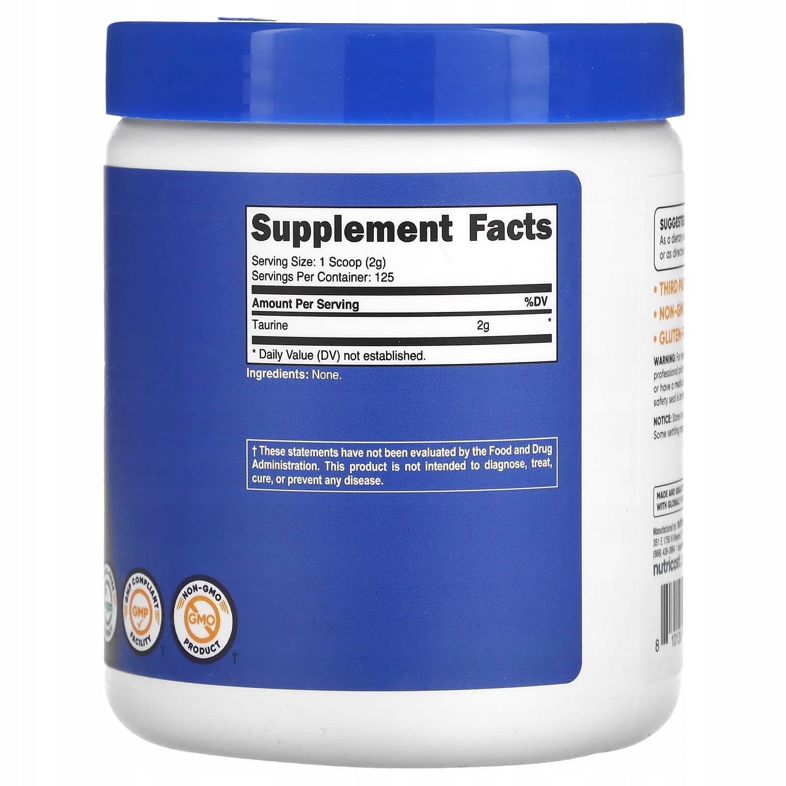Nutricost, Taurine, tasteless, 250 g Expiration date at least 3 months from the date of purchase