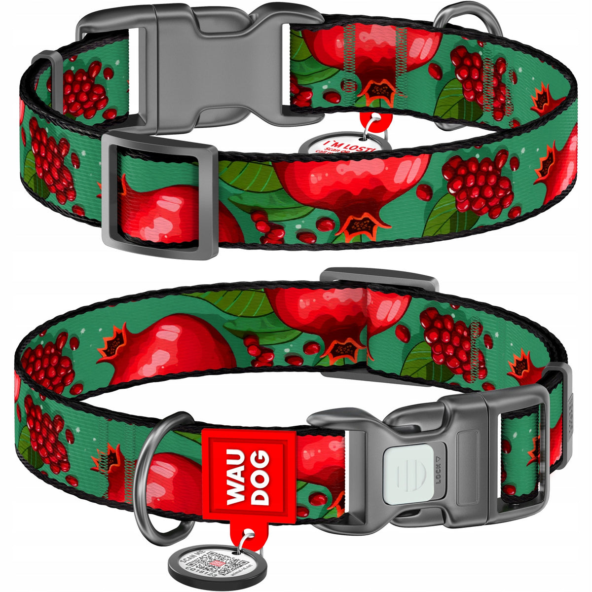 Nylon Dog Collar + QR ADDRESS FREEBIE, Garnet Pattern, Size XL Packaging status original