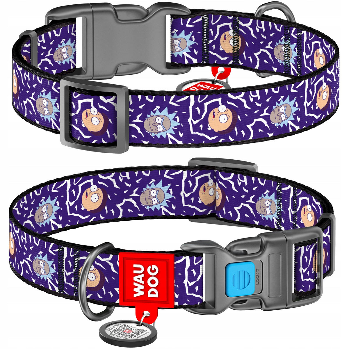 Nylon Dog Collar + QR ADDRESS FREEBIE, Rick and Morty 2 Pattern, r. XL Packaging status original